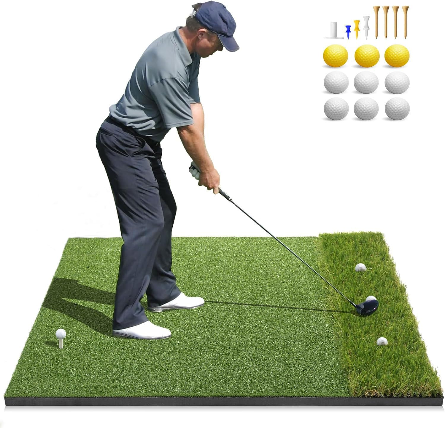 Premium Dual-Turf Golf Mat: 120X150 Cm Thickened Golf Practice Hitting Mat, Indoor & Outdoor Golf Training Swing & Chipping Mat for Backyard, Ideal Valentine Gifts for Men Dad Husband image number 5
