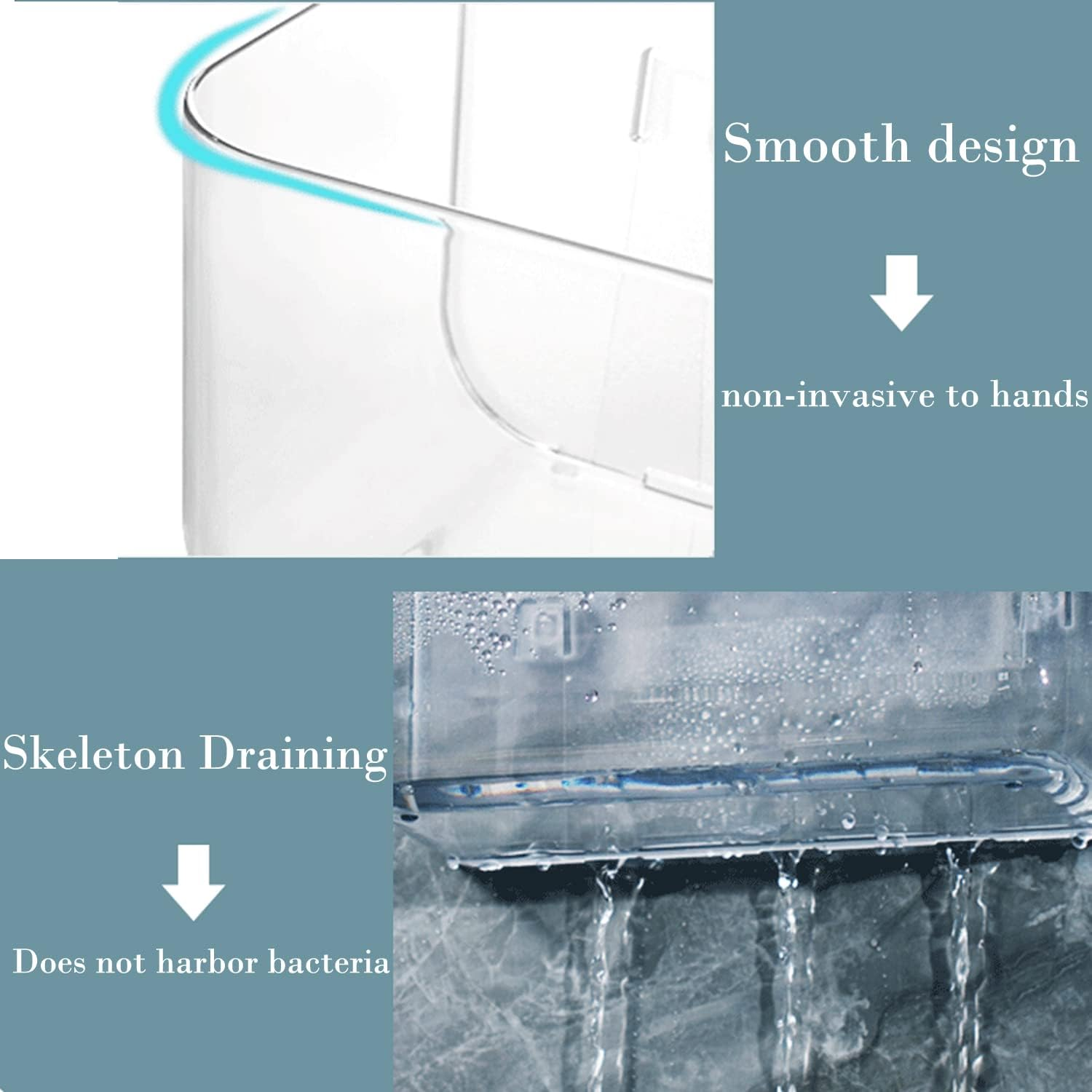 Acrylic Adhesive Wall Mounted Bathroom Organiser, Shower Caddy without Drilling, Automatic Draining Sink Caddy for Kitchen, Bathroom, Laundry, Camper, Utility Room, Shower Organiser, Shelves image number 4