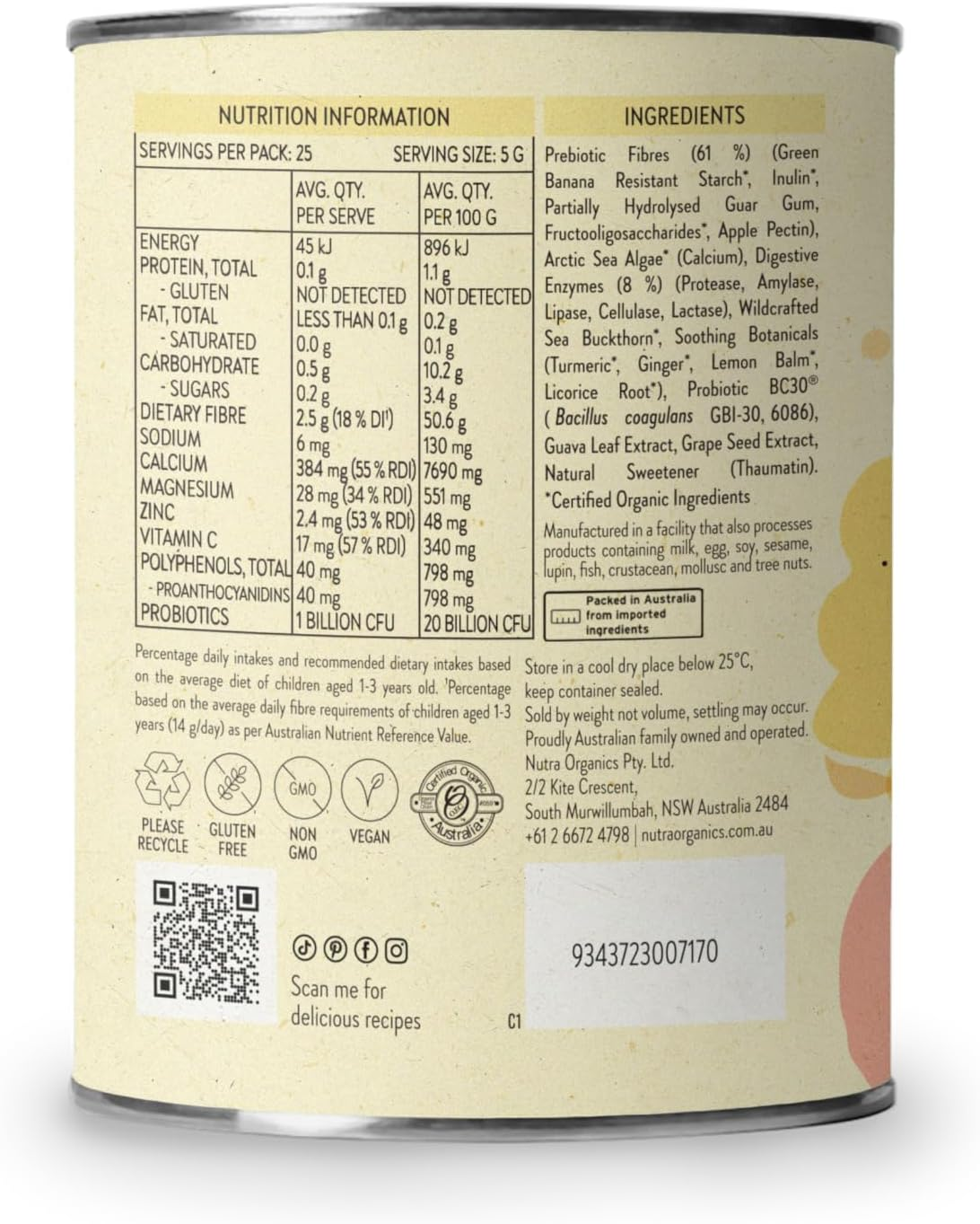 Nutra Organics Super Tummy Gut Repair & Bowel Support 125G | Gut Health Blend for Kids | Supports Digestive Health & Immunity (25 Serves) image number 4