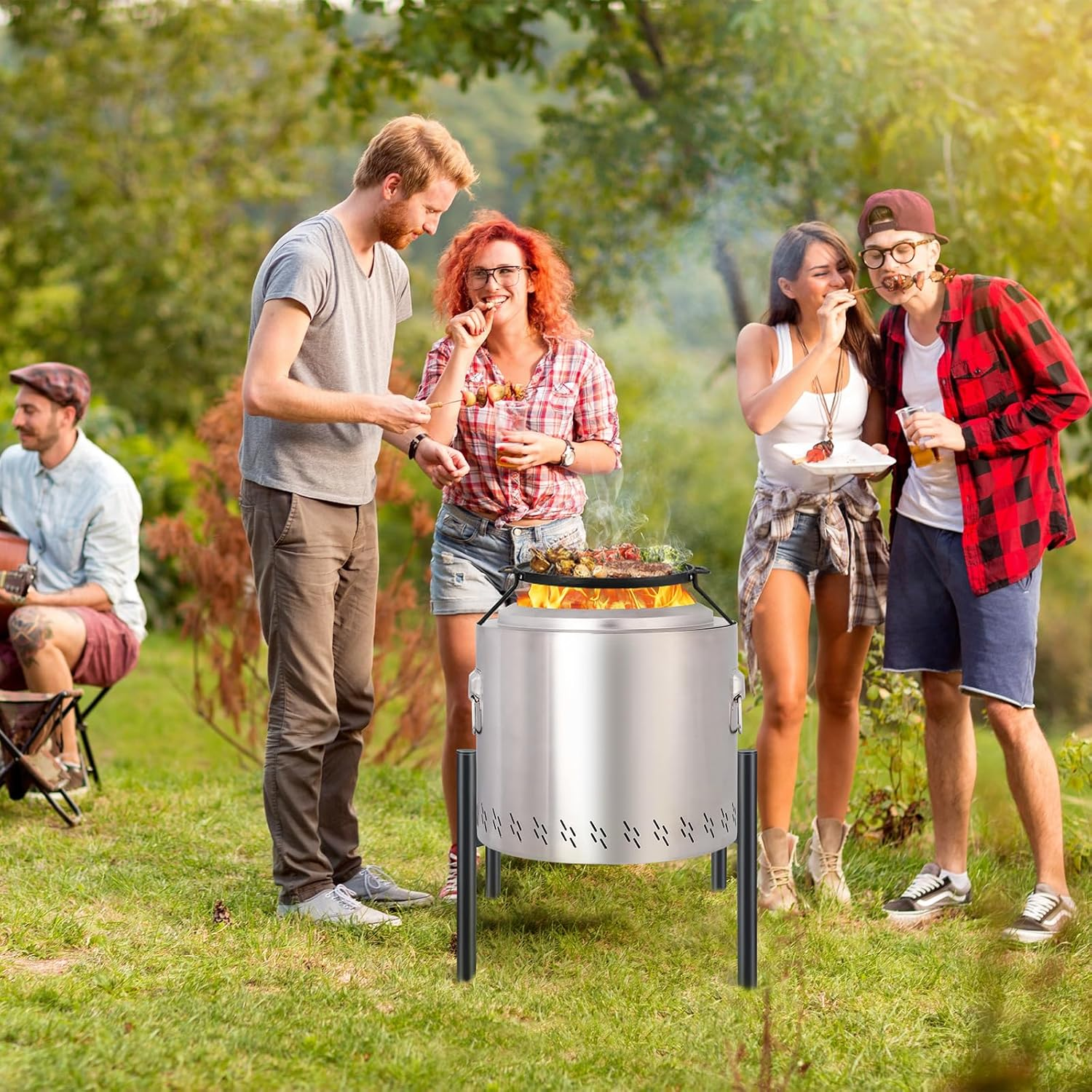 Triceratops Firepit Stand, 15-27 Inches for Solo Stove Bonfire Ranger and Other outside Fire Pits, Outdoor Camping Accessory, Stainless Steel for Fireplace Use - Silver image number 1