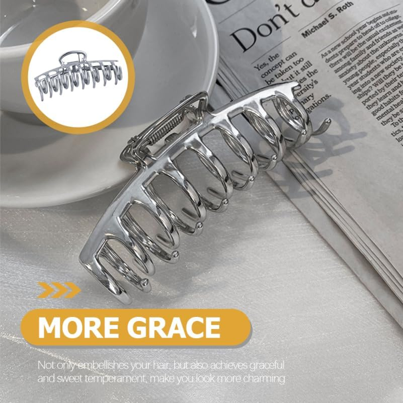 Healvian Grip Hair Clip Silver Hair Clips Large Hair Clips Claw Clips for Girls French Hair Claws Key Ring Comb Hair Updo Silver Alloy