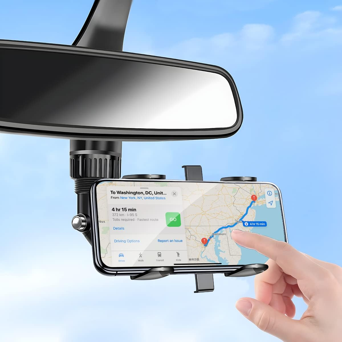 Rearview Mirror Phone Holder, 360&deg; Rotatable and Retractable Car Phone Mount, Multifunctional Rear View Mirror Holder for All Cars, Adjustable Cell Phone Holder for All Smartphones image number 3