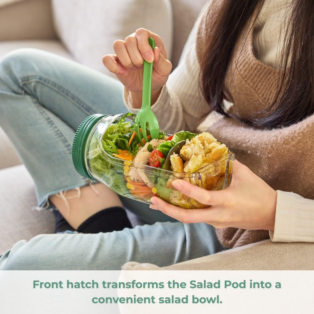 Prepara Salad Pod &ndash; Mason Jar Style Container with Side-Opening Bowl & Leakproof Dressing Capsule Bpa-Free Tritan&trade; Dishwasher/Microwave Safe Perfect for On-The-Go Lunches Meal image number 2