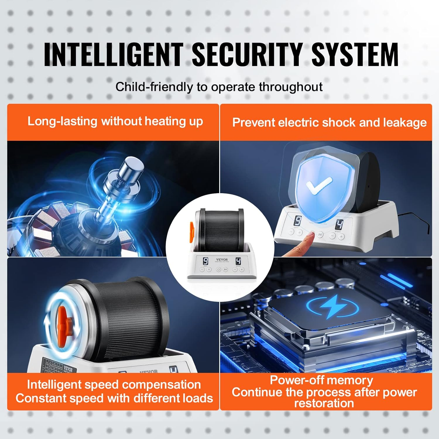 VEVOR Direct Drive Rock Tumbler Kit, 4-Speed/9-Day Timer, Professional Rock Polisher with Rough Gemstones/Grits/Jewelry Fastenings, Stone Polishing Kit for Family Fun Time, STEM Adults Kids image number 6