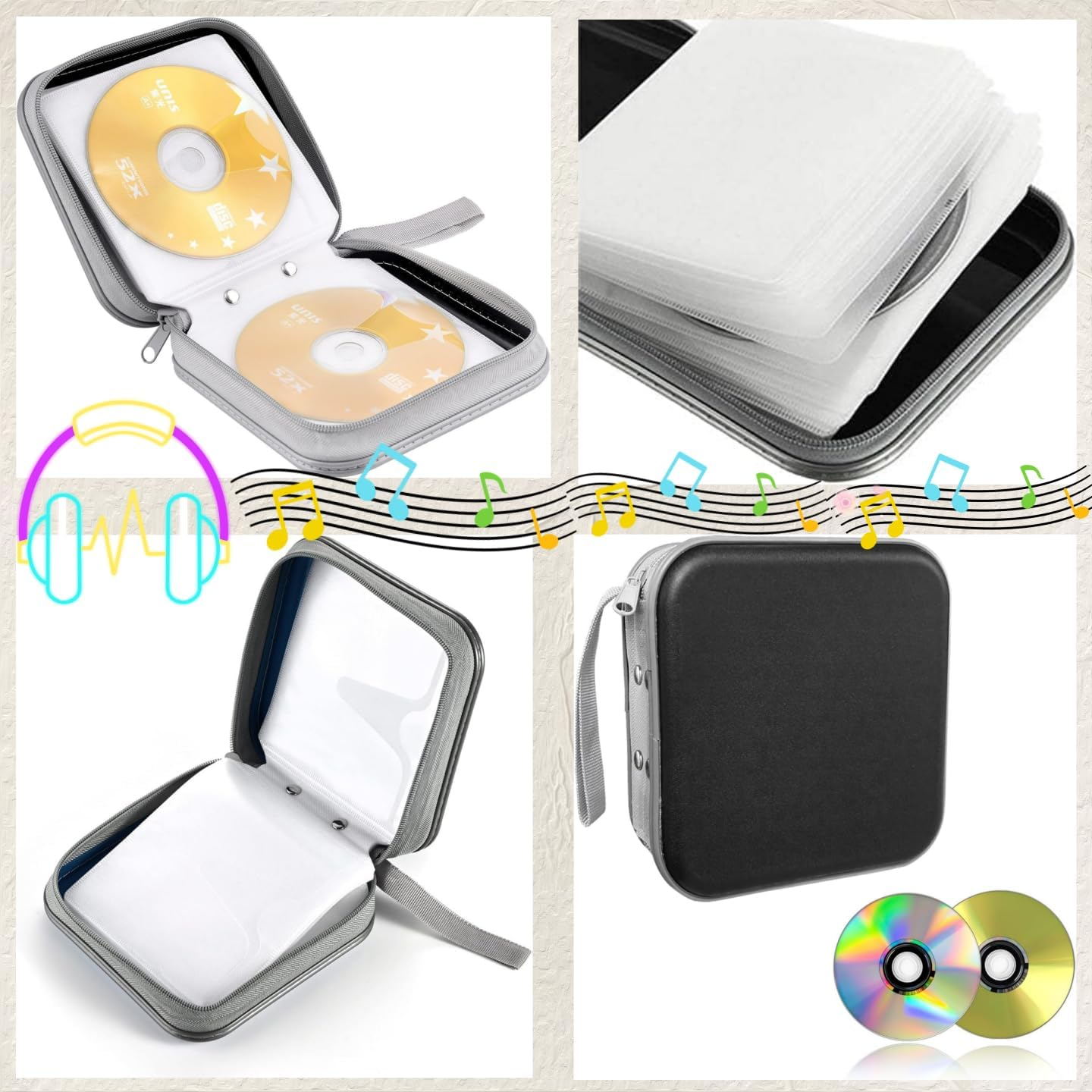 Car CD Organiser | 40-Disc Shockproof Storage Case - Hard Plastic DVD, Portable DVD Hard Plastic Case Holder, Home, Travel, for Car, Carrying Organizer(Black) image number 3