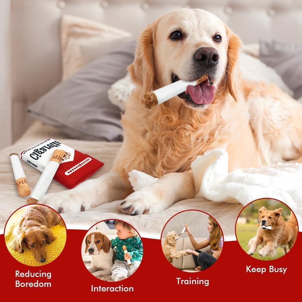 Interactive Cigarettes Dog Toy, Imitate Cigar Chew Toys Interactive Giggles Plush Dog Toys, Pitbull Husky Frenchie No Stuffing Puppy Toys for Small to Medium Breed, Dog Accessories Boy Gift image number 3