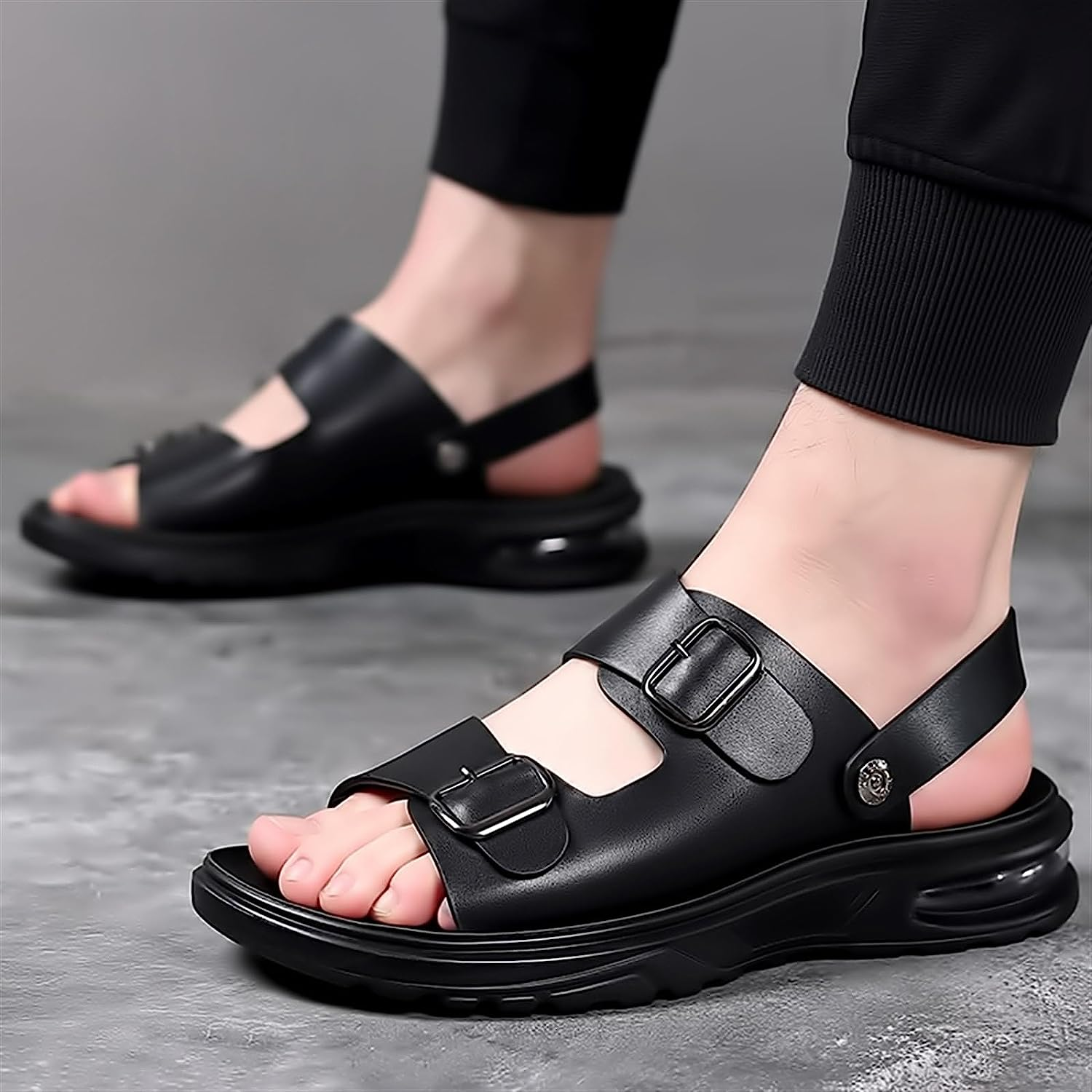 Men Leather Sandals Fashion Arch Support Non Slip Large Hollow Breathable Sandals Men Beach Shoes Hole Shoes (Color : Dark Grey, Size : 8) image number 2