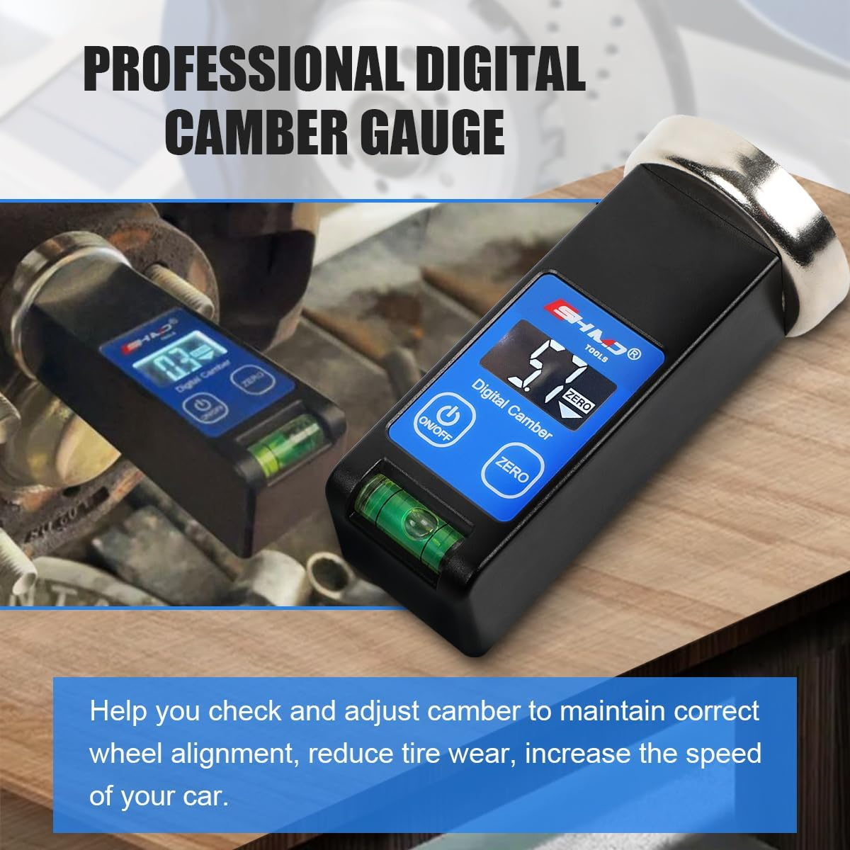 Camber Gauge Digital Wheel Alignment Tool -90&deg; to +90&deg; Wide Range Wheel Alignment & Balancing Tools Accurate Caster Camber Gauge with Digital Display & Powerful Magnet & Positioning Bubble & Reset Key image number 2