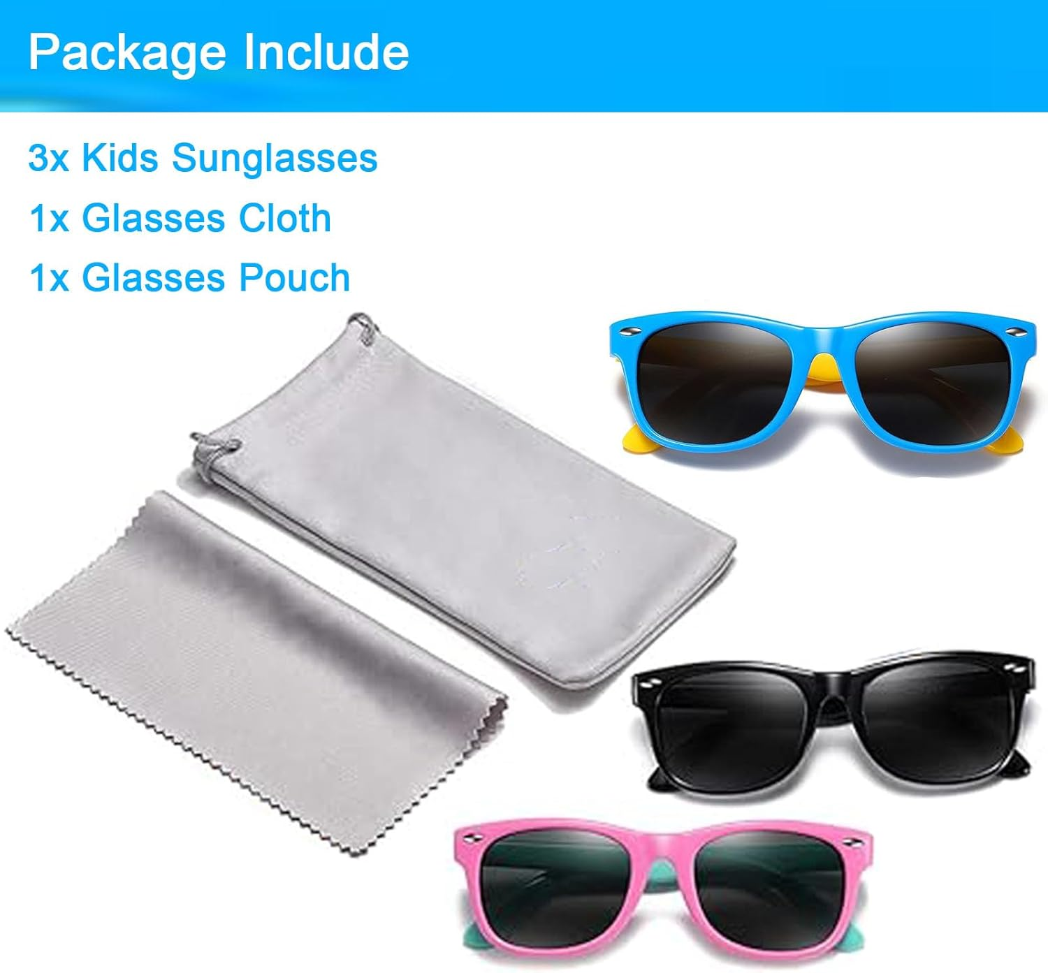 3 Pack Kids Polarized Sunglasses for Girls Boys, Stylish Polarized Sunglasses,Elastic Rubber for Toddlers Kids Party Outdoor Activities