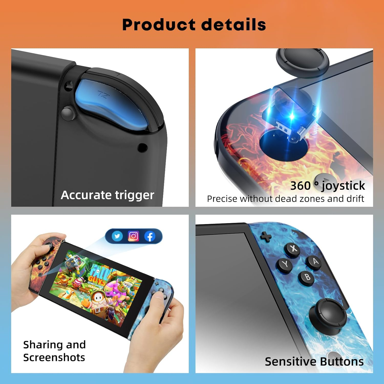 Lungdongquest Controller Compatible with Switch,Replacement Wireless Controller for Switch/Lite/Oled,With/Dual Vibration/Motion/Wake-Up/Screenshot image number 5