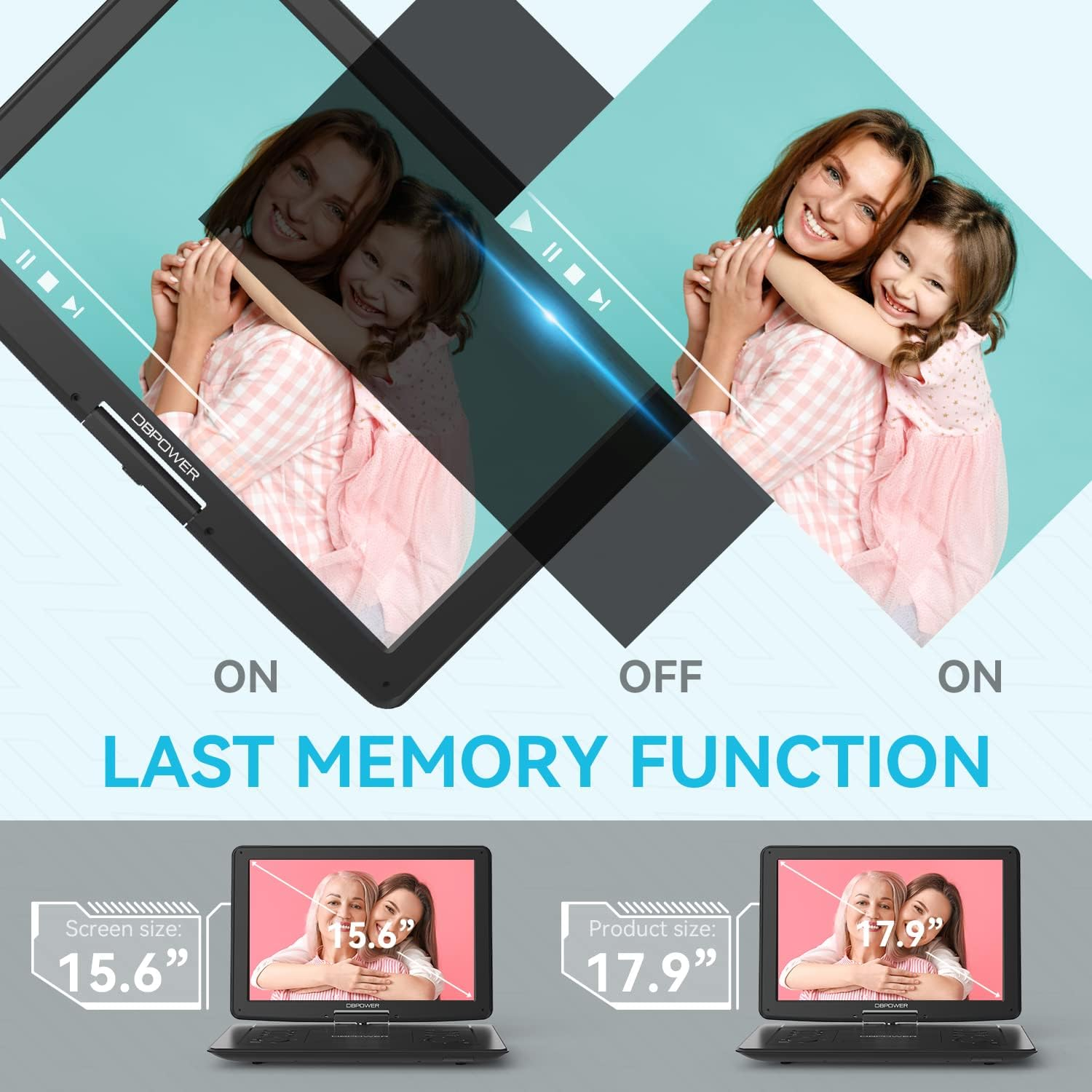 DBPOWER 17.9" Portable DVD Player with 15.6" Large HD Swivel Screen, 6 Hour Rechargeable Battery, Support USB/SD and Multiple Disc Formats, High Volume Speaker, Car Charger, Remote Control image number 5