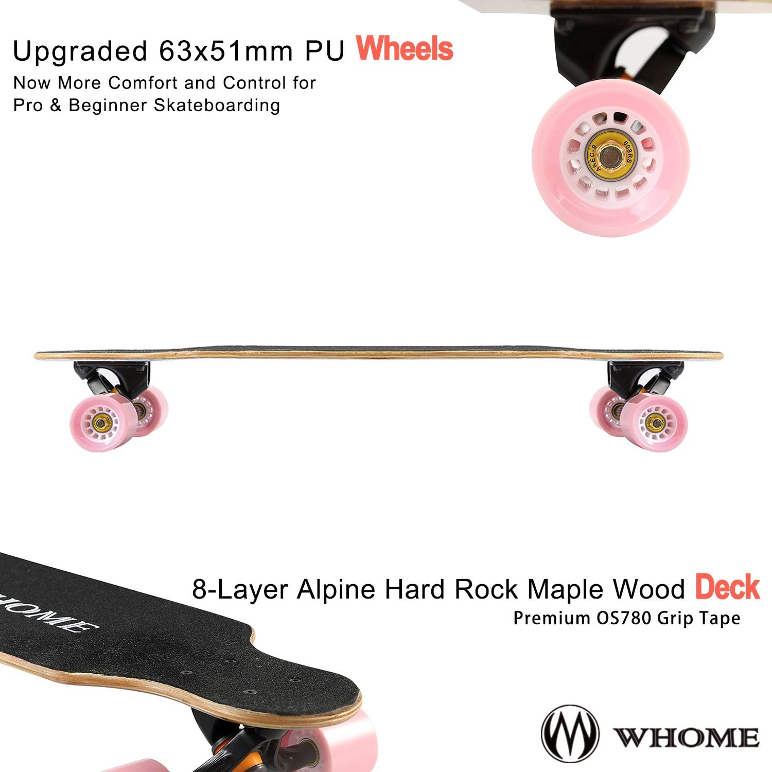 WHOME Longboard Skateboard - 31" Small Long Boards for Adults/Kids Teenagers/Girls Beginners/Boys Pro Cruiser Dancing Longboards with T-Tool image number 4
