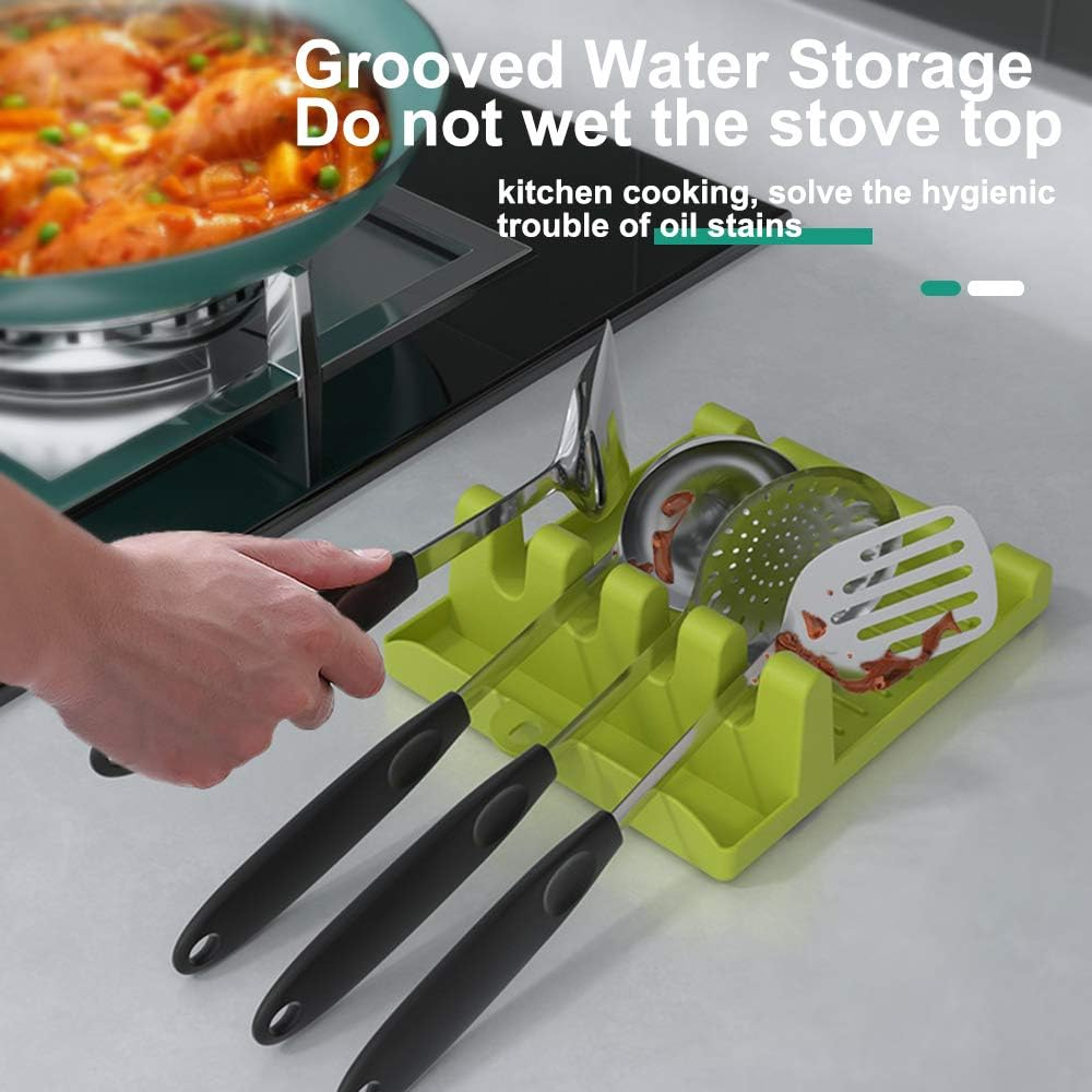 2 Pack Utensil Rest for Stove Top, Spatula/Ladle/Spoon Rest with Drip Pad & Pot Lid Holder Stand for Kitchen, Cooking Utensil No Drip Holder, Multifunction Kitchen Spatula Rack with Lid Holder image number 2