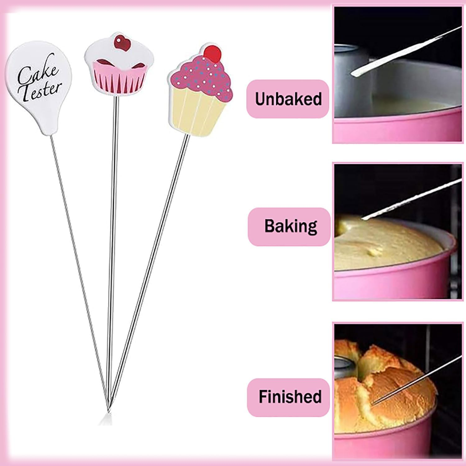 Yqkangzhu 3Pcs Cake Tester Needle, Cake Testing Probe, Reusable Cake Tester, Stainless Steel Cake Testing Needles, Practical Cake Tester Skewer Needles, Metal Cake Testing Stick Pin for Bakery Tools