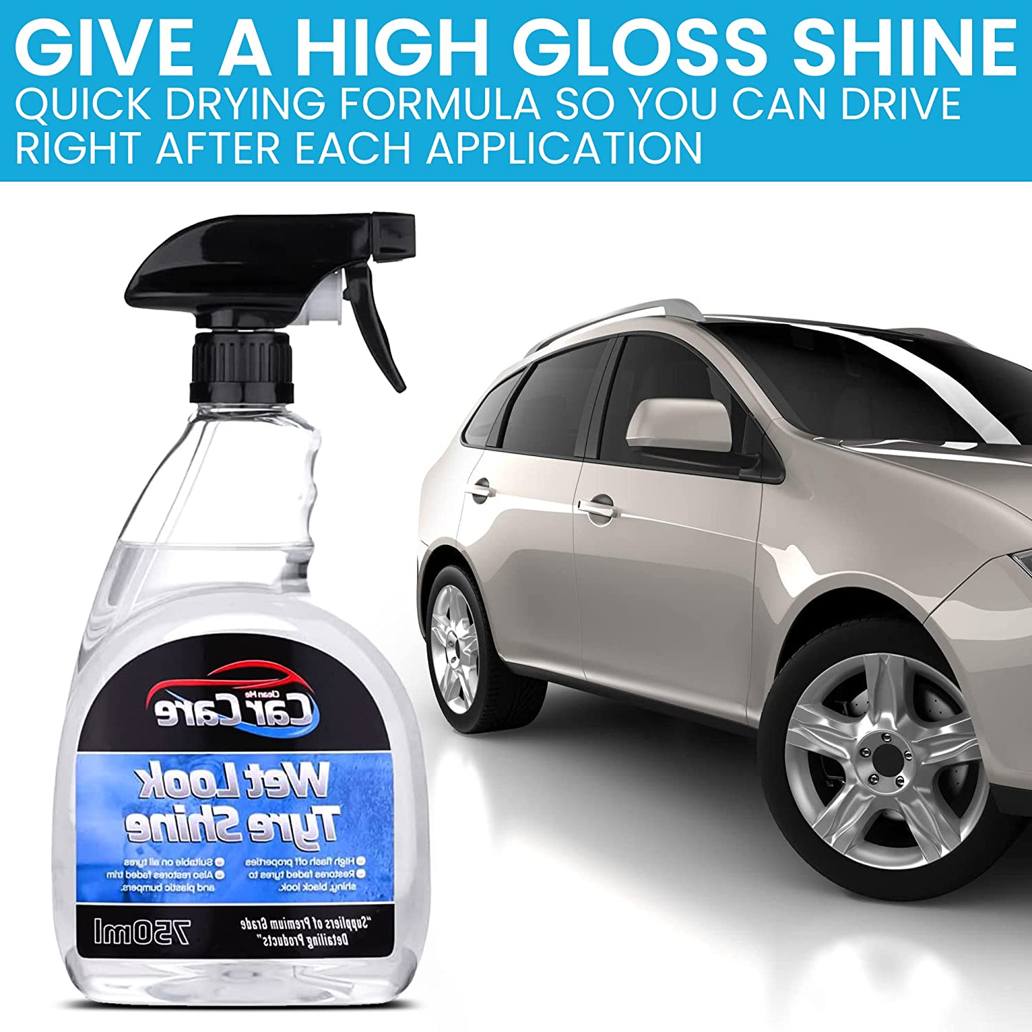 Wet Look Tyre Shine Spray &ndash; Long-Lasting Gloss & Protection | Wheel & Tyre Cleaner | Car Detailing & Wash Kit &ndash; 750Ml image number 2
