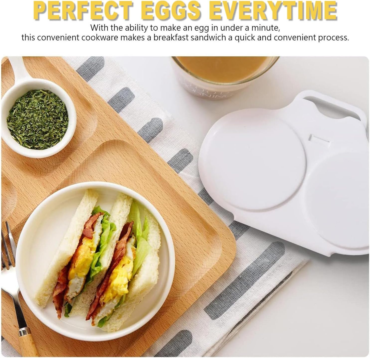 Wzenclave 1Pcs Microwave Egg Cooker Double Drain Poached Egg Cups Kitchen Essentials Food Grade Cooking Ware Microwaveable and Easy to Cook 2 Cavity Nonstick Poached Egg Maker with Lid image number 2