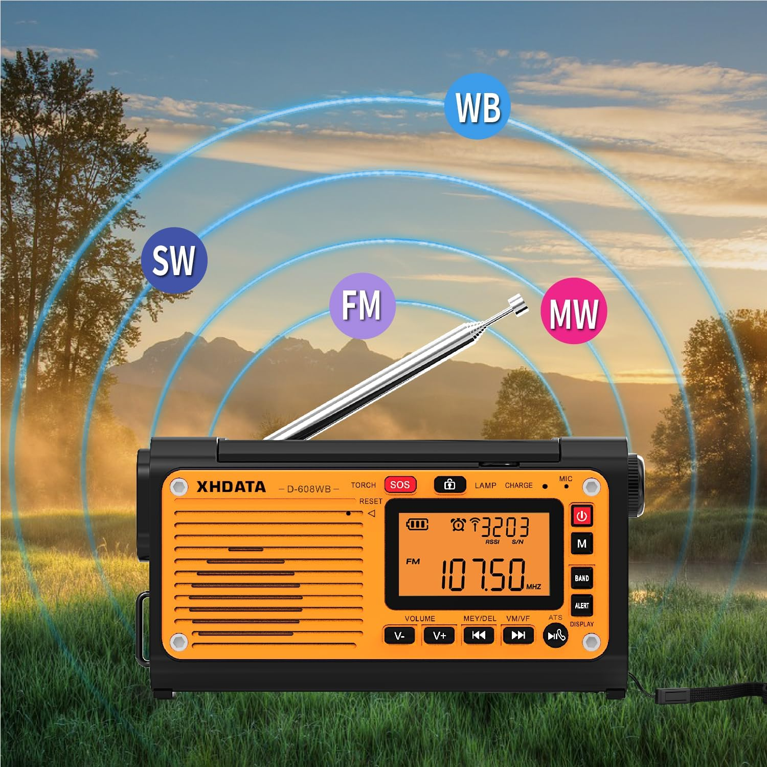 XHDATA D-608WB Portable Emergency Crank AM FM SW Radio with 3000Mah Reading Lamp, USB, Solar Power with LED Torch for Home & Outdoor Emergency,Camping image number 5
