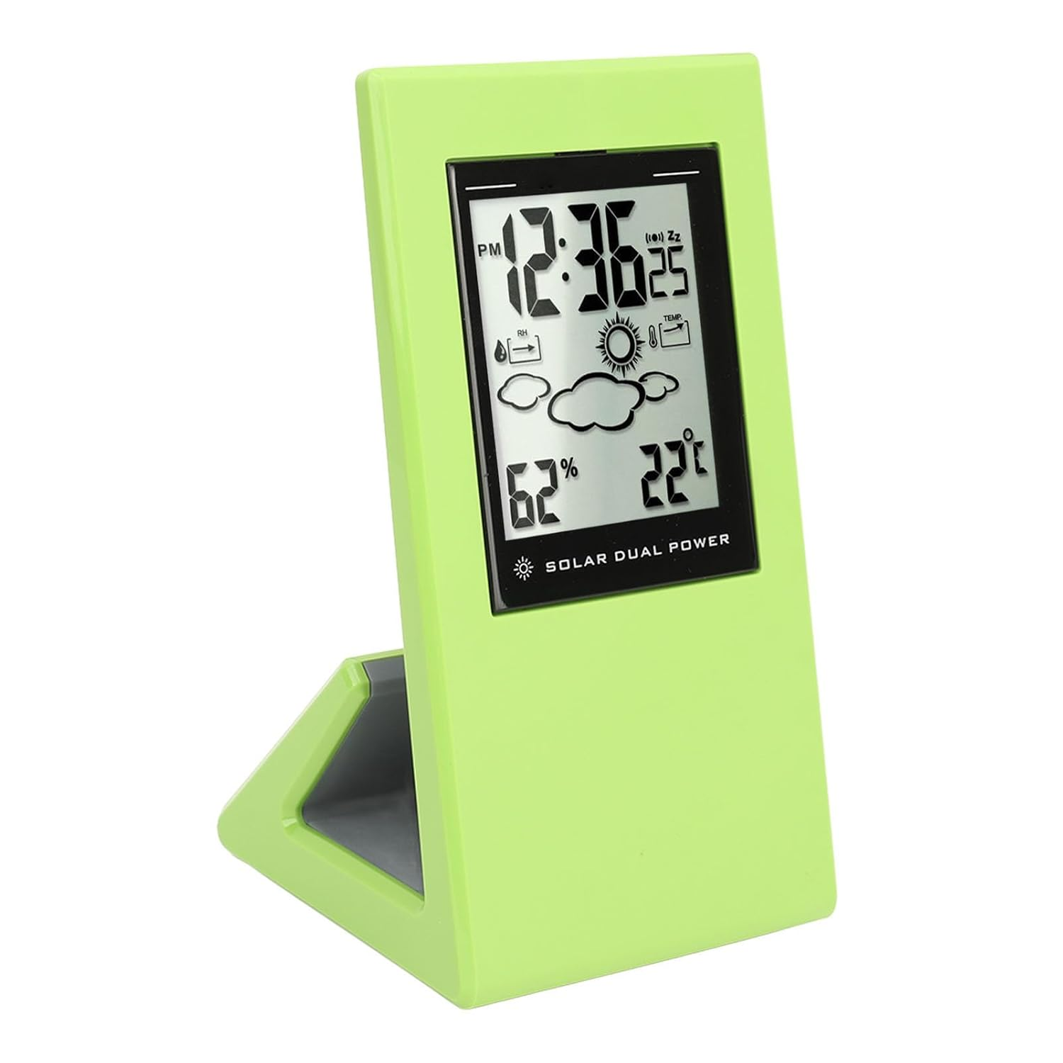 Depisuta Weather Forecast Clock, LCD Display Solar Powered Temperature Humidity Monitor with Clock for Bedroom Bedside Office Greenhouse (Green) image number 6