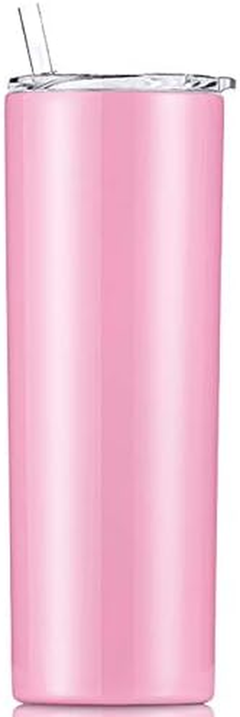 Gteller Double Wall 18/8 Stainless Steel Vacuum Slim Skinny Tumbler with Straw and Lid, Insulated Travel Mug Keeping Beverage Cold and Warm (Pink, 20Oz)
