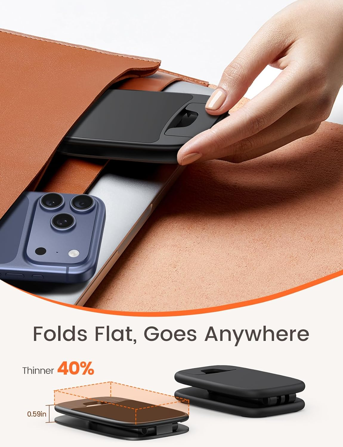 Lamicall Ultra Thin Cell Phone Stand for Desk, [Height Adjustable] Foldable Desktop Phone Holder, Portable Mobile Stand, Office Desk Accessories for Iphone 17 16 15 14 13 Pro Max Air, Galaxy S25, S24 - White image number 4