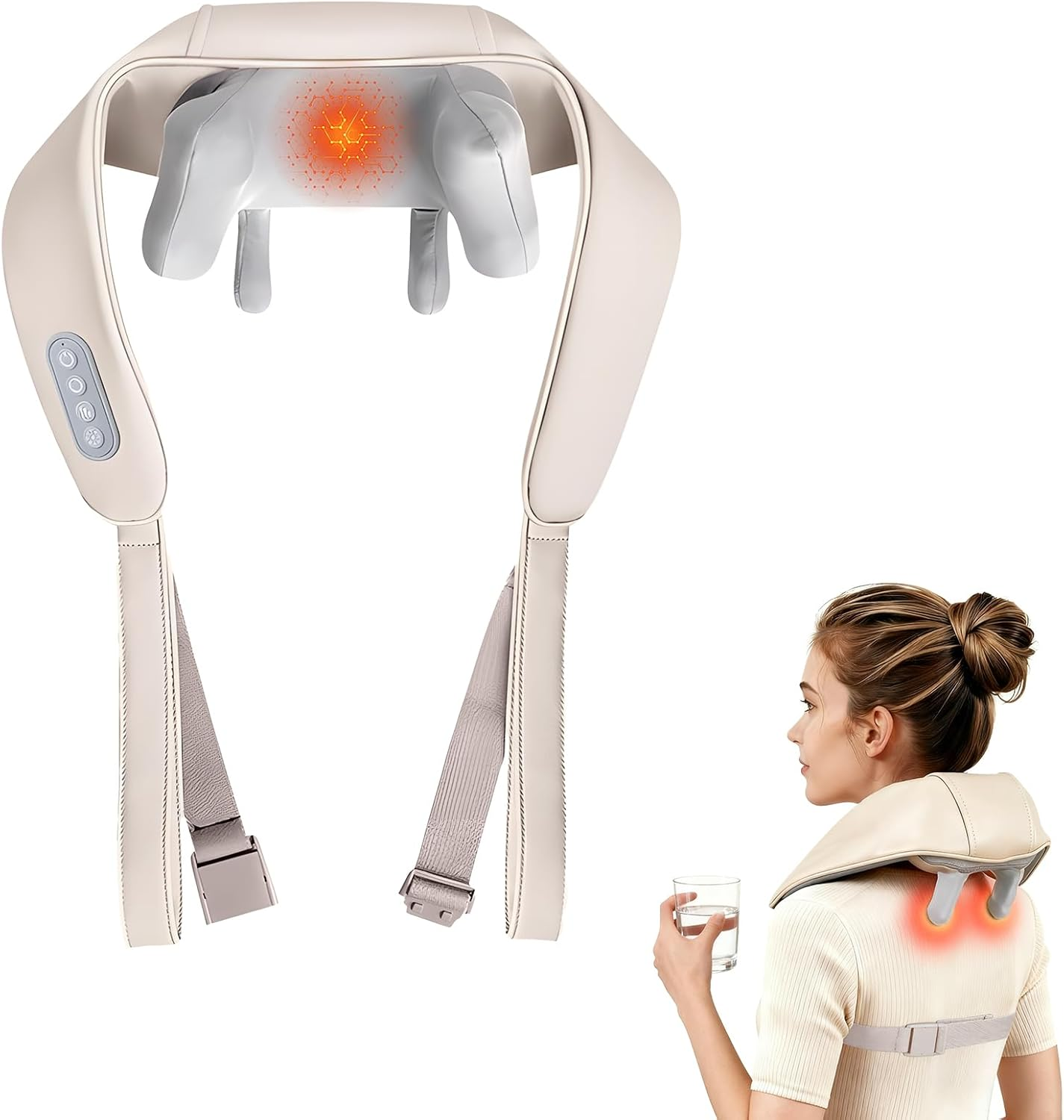 Neck Back Massager with Heat, Cordless Neck Massager Pain Relief, Deep Tissue Shiatsu Kneading Electric Massager, Massage Pillow for Shoulder, Leg, Body Muscle, Use at Car Home Office, Ideal Gifts image number 5