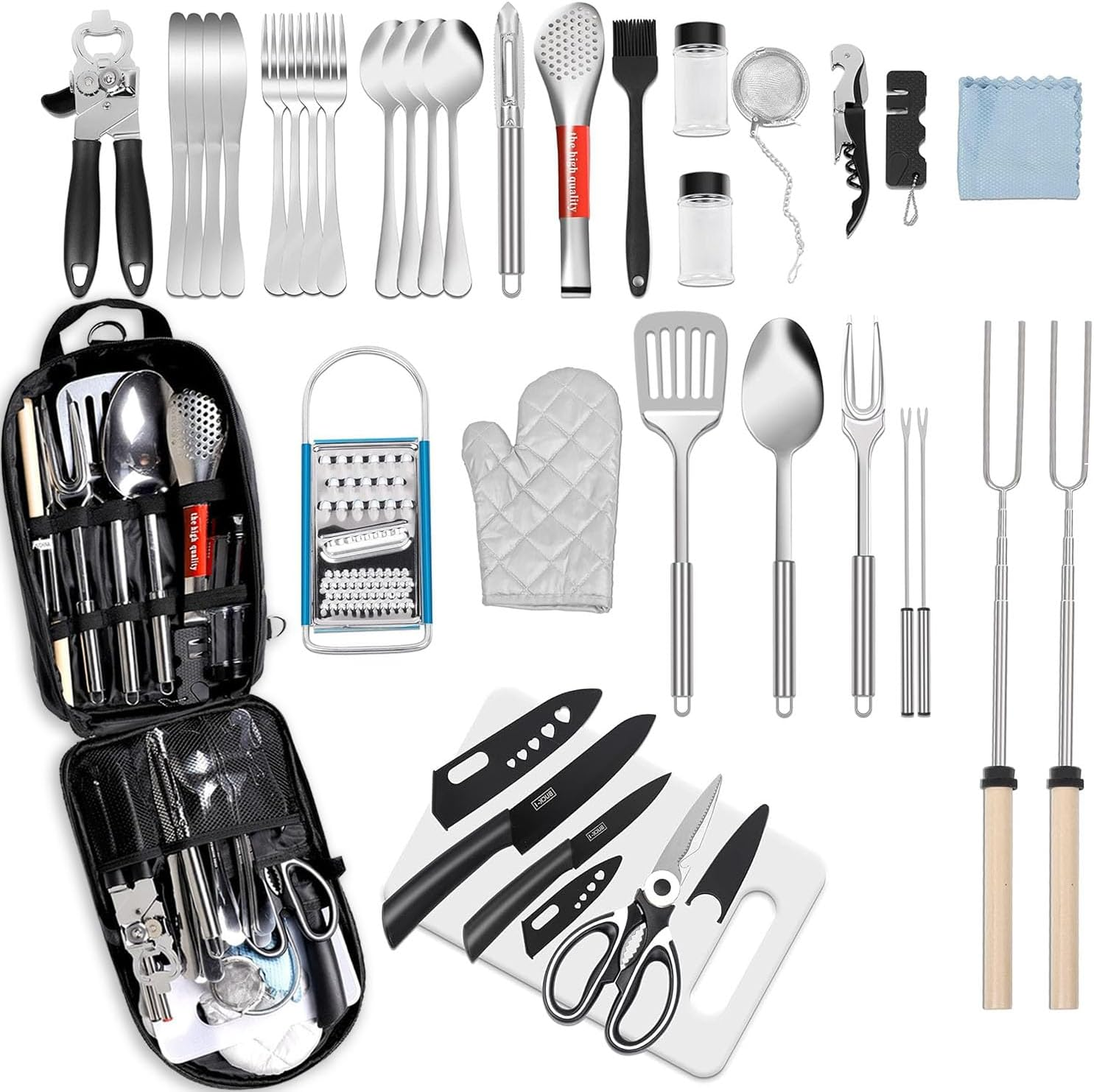 Omiention 35-Piece Camping Kitchen Utensil Set - Premium Stainless Steel Outdoor Cooking Gear with Storage Bag, Perfect for Camping, RV, BBQ, Grilling & Travel image number 5