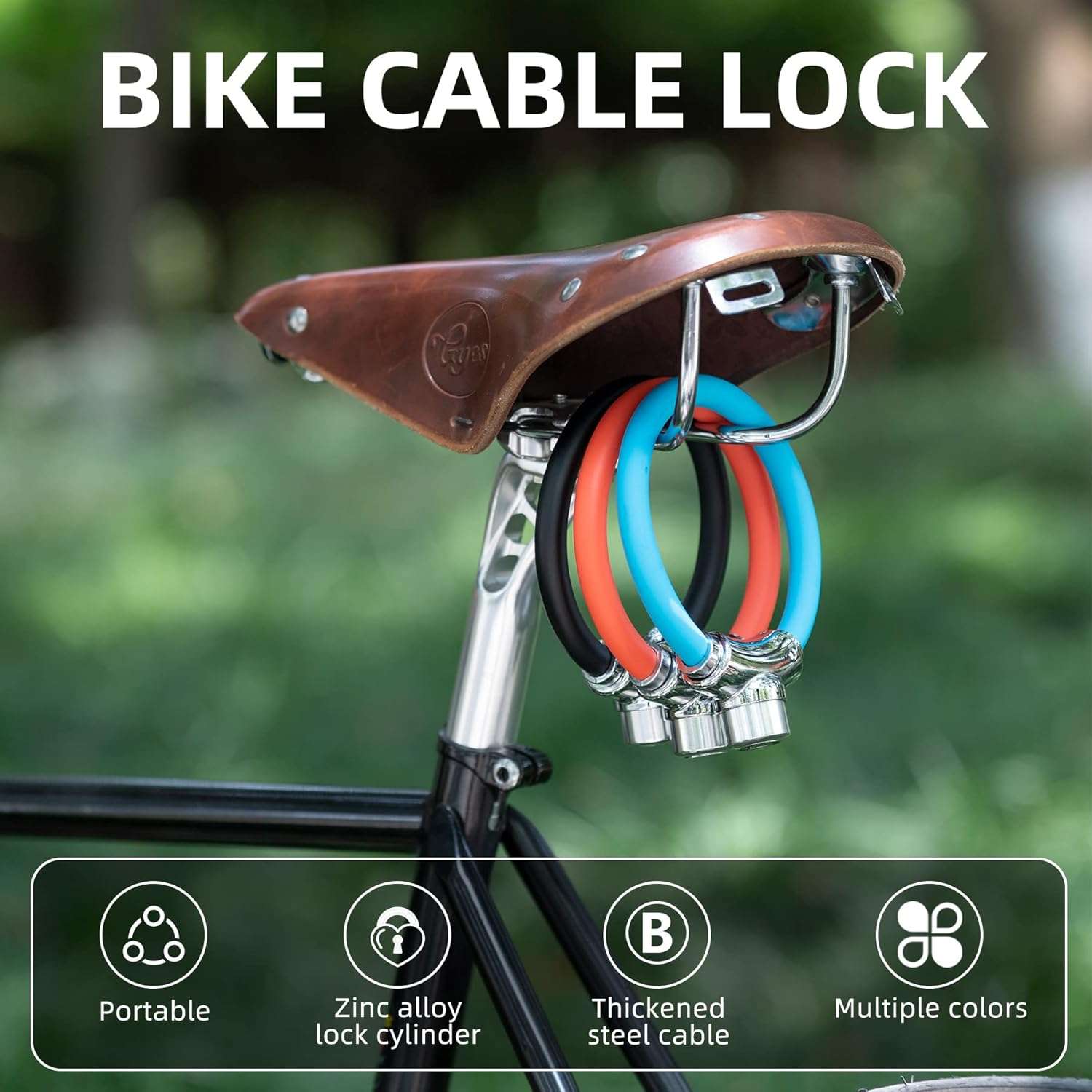 ROCKBROS Anti-Theft Bike Cable Lock, Black, Portable, Key Lock, Rustproof image number 1