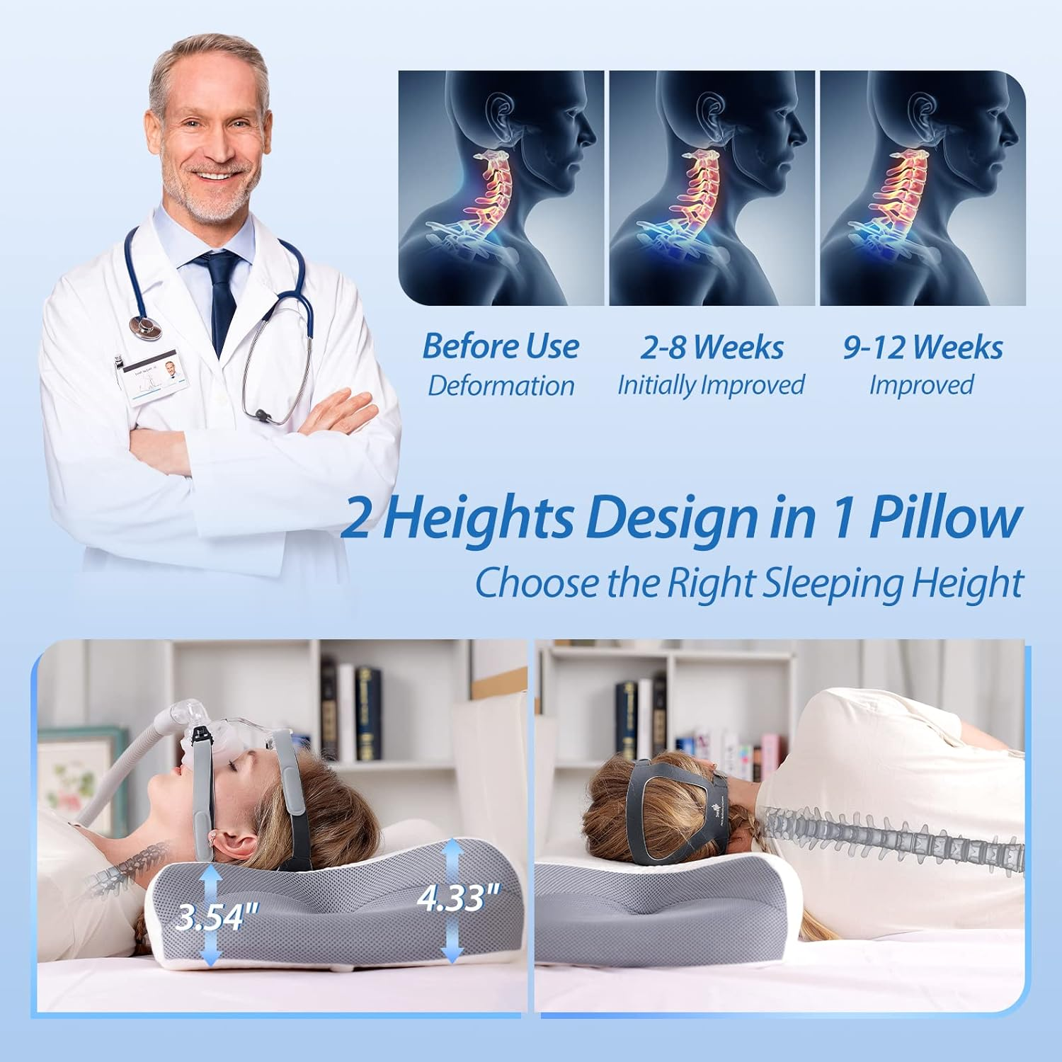 HOMCA CPAP Pillow for Side Sleeping, CPAP Nasal Pillows for All CPAP Users to Reduce Air Leaks, Neck Support Pillows for Sleeping for Neck Pain Relief(Gray) image number 6