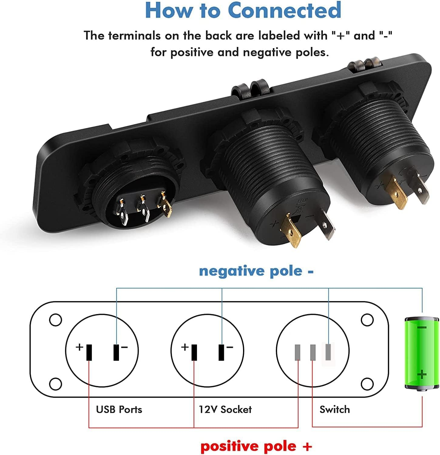 BLAZDEVE 3 in 1 USB Socket Panel, Dual QC 3.0 Car USB Charger, Cigarette Lighter Socket with LED Digital Voltmeter and ON/OFF Toggle Switch for 12V/24V Vehicles, Boat, Truck, Caravan