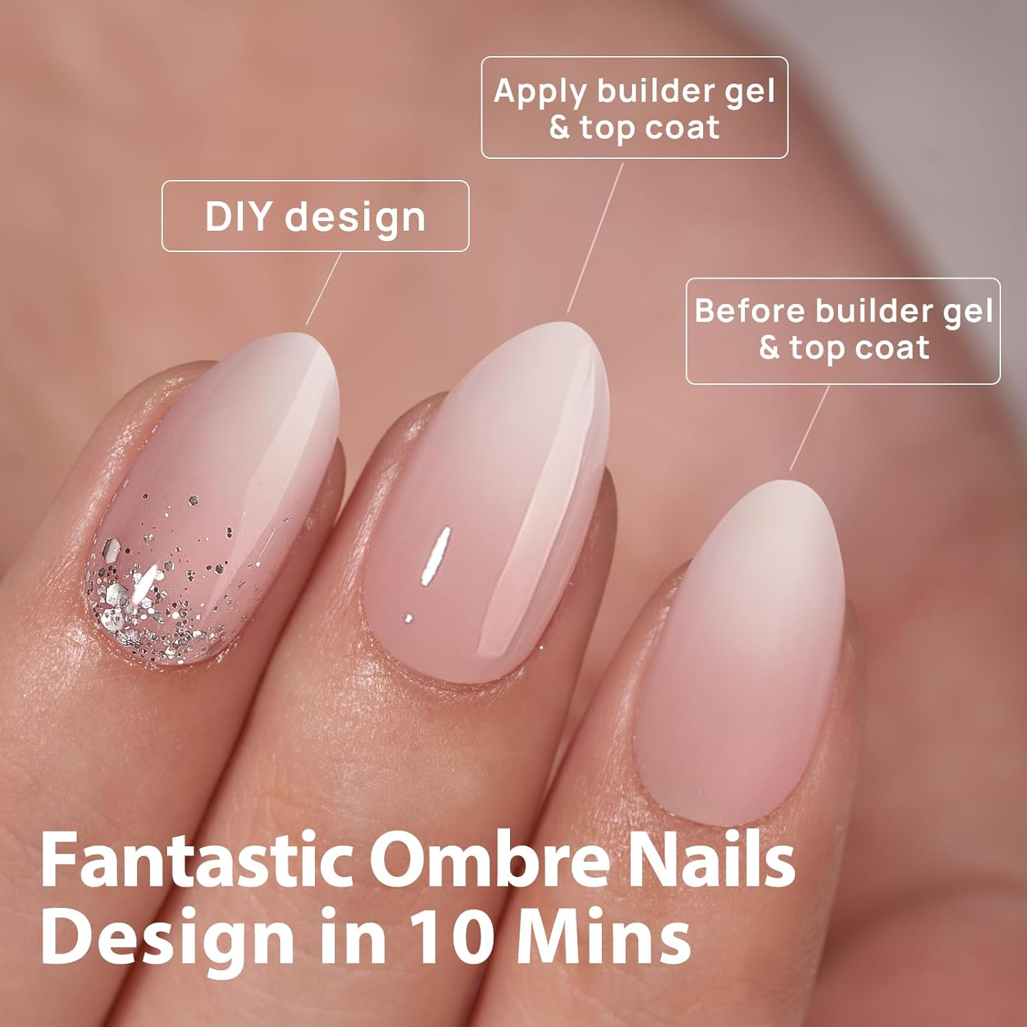 Btartboxnails XCOATTIPS Ombre Nails - Short Almond Press on Nails, 160Pcs 16 Sizes Nude Press on Nails Peach, Soft Gel Nails False Nail, Soak off Acrylic Fake Nails Extensions