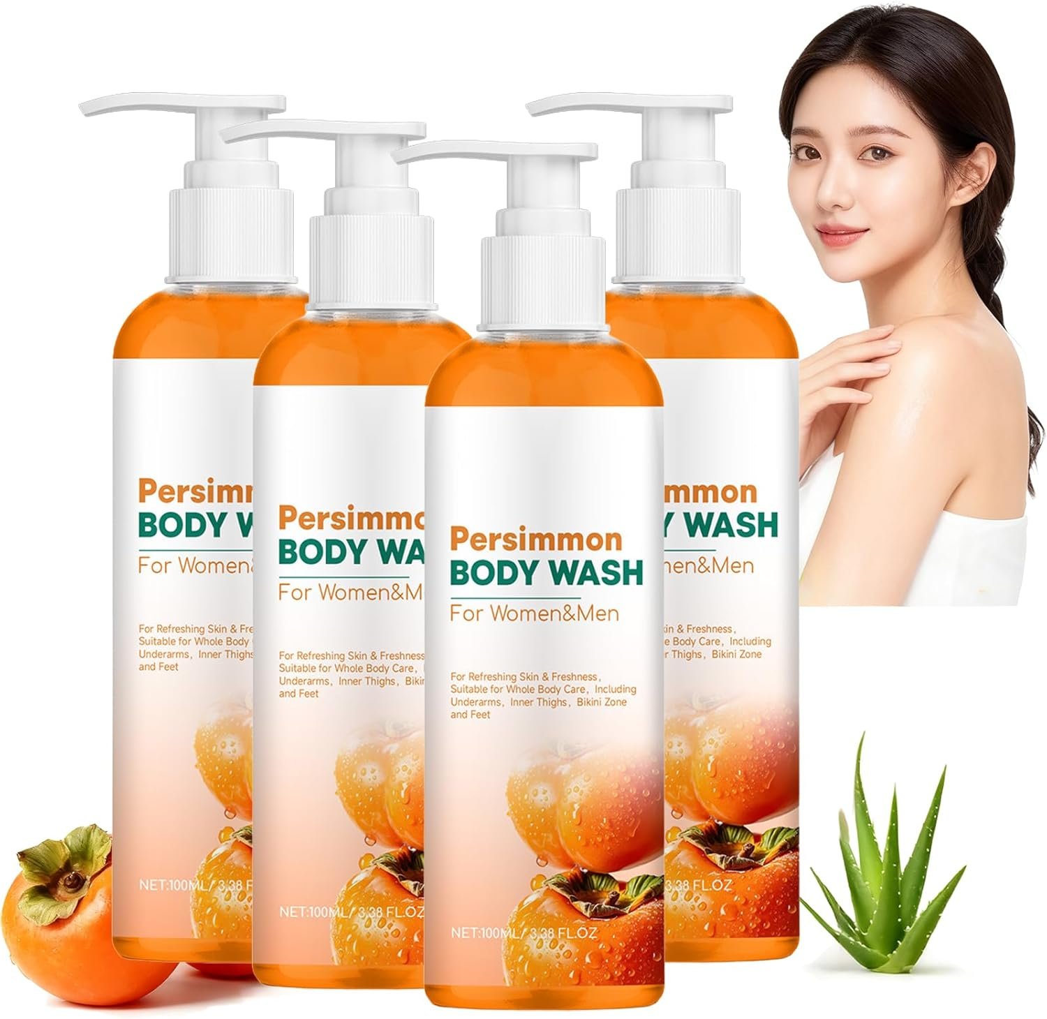 Persimmon Body Wash for Body Odor Control, Nonenal Eliminator for Old People Smell, Strong Odor Remover & Deodorizing Shower Gel, Purifying Cleansing Wash for Women & Men,Long Lasting Freshness (4Pcs) - 3Pcs image number 4