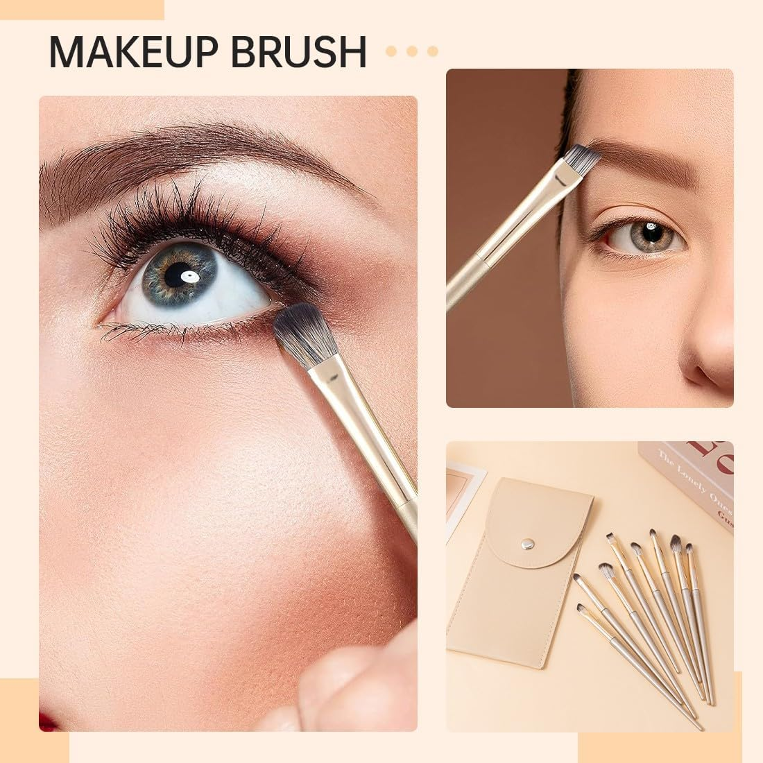 COYUN 8-Piece Eyeliner Brush Set with Leather Bag, Eyeshadow Brush, Angled Thin, Professional Eyebrow Brush, Precise Make-Up Eyebrow Brush for Eyeliner, Eyebrows, Cosmetics, Beginners image number 2