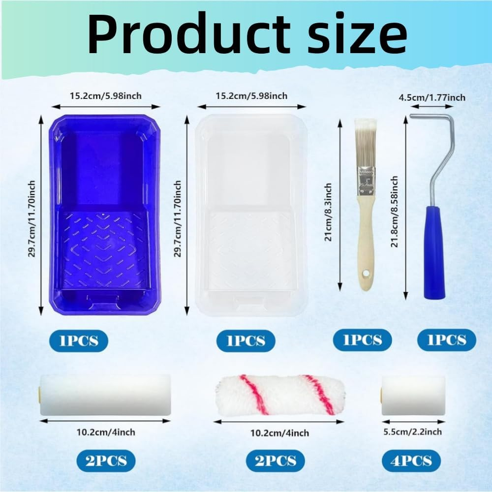 DACUAN Paint Roller Kit for Walls and Trim &ndash; 12-Piece Small Roller Set with 4&rdquo; and 2.2&rdquo; Foam and Polyester Paint Rollers, Paint Tray with Liner, Brush for Walls, Ceilings image number 2