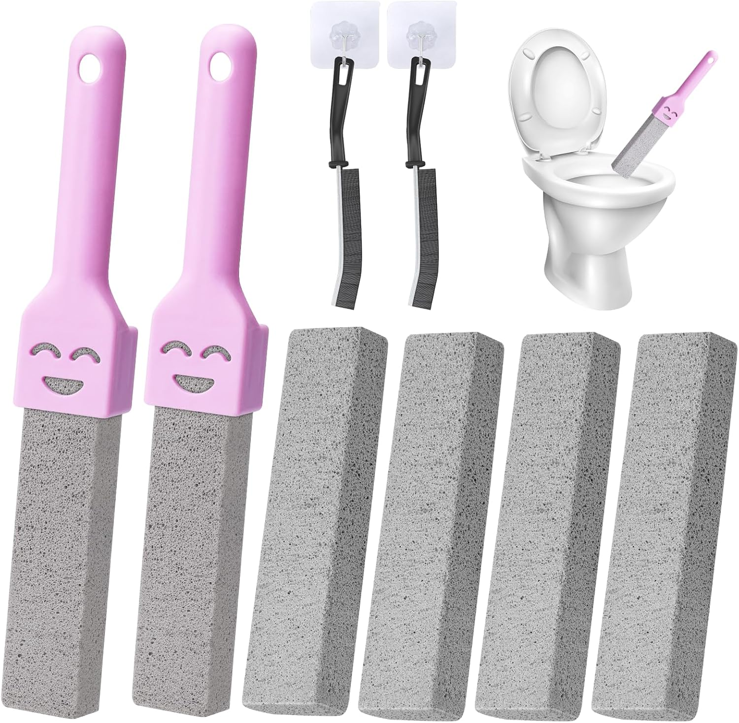 Pack of 6 Pumice Stone Toilet Cleaner with 2 Handles, Urine Stone Remover, Extra Strong, Natural Pumice Stones for Toilet, Bathroom, Kitchen, Swimming Pool (Purple)
