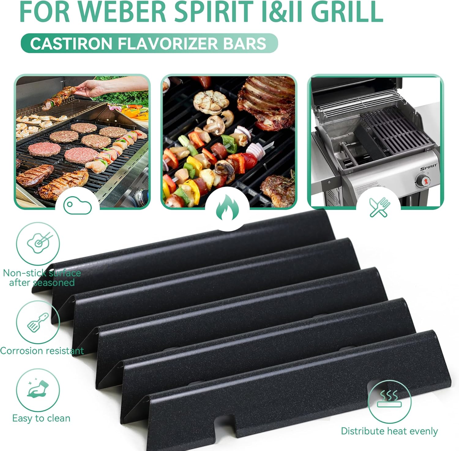 Spirit II E310 67046 7636 Flavorizer Bars for Weber Spirit II & I & GS4 Spirit II E310 E320 S310 S320 Grills with Front Mounted, 15.3 Inch Heat Plate Flame Guard for Weber 67046 69797 68843 Parts image number 3