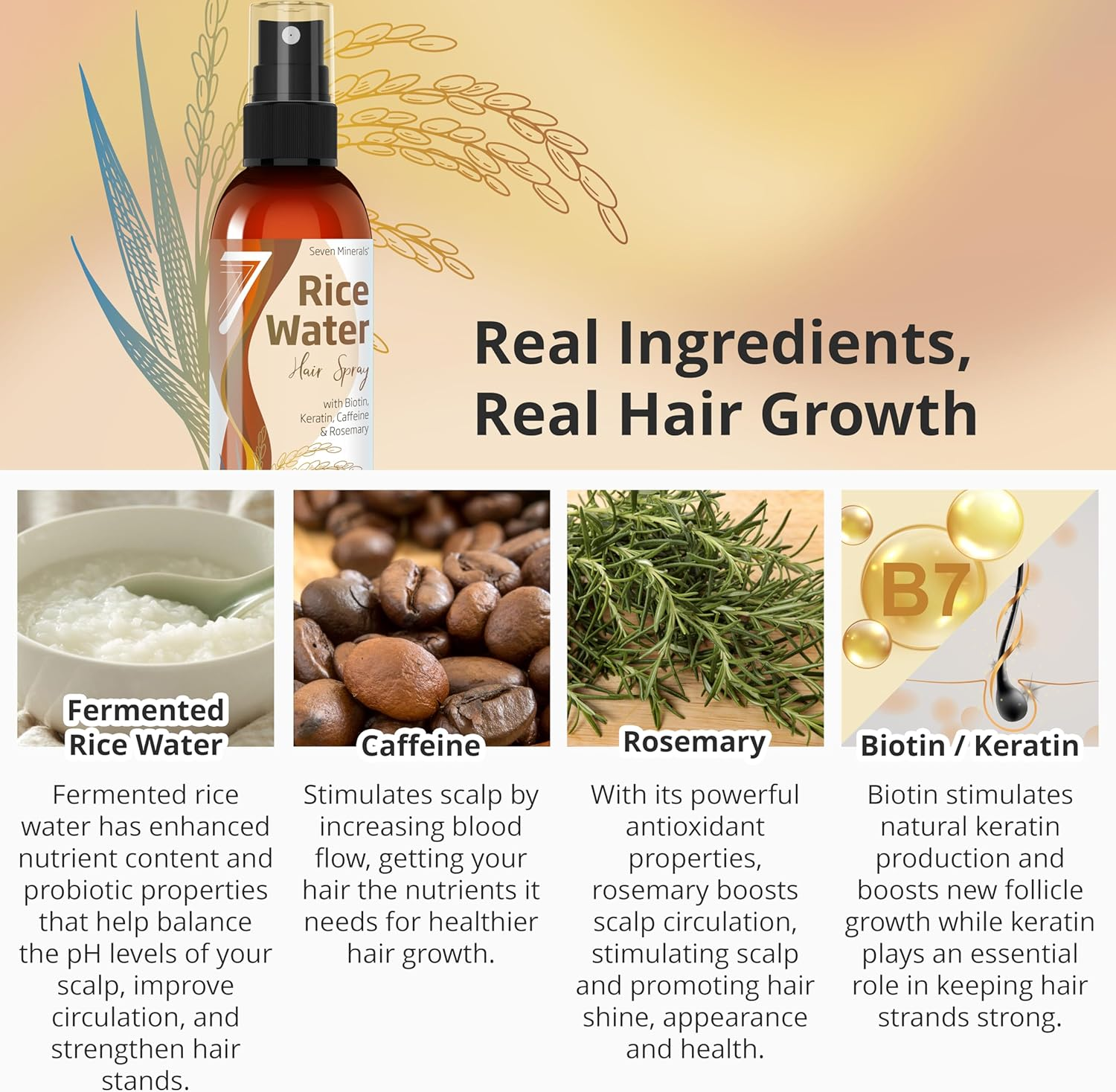 NEW Fermented Rice Water for Hair Growth - Infused with Rosemary, Biotin, Caffeine, Keratin Vegan Non-Greasy Spray Naturally Thicker, Longer, Softer Men & Women (4 Fl Oz) image number 1