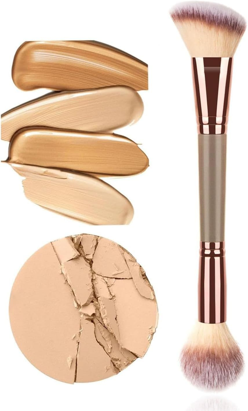 ZXUY Double-Ended Makeup Brush,Face Makeup Brush Foundation Blush Brushes Kabuki Magic High-Density Brush Multifunctional Base Makeup Brush Tool (Rose Gold) image number 4