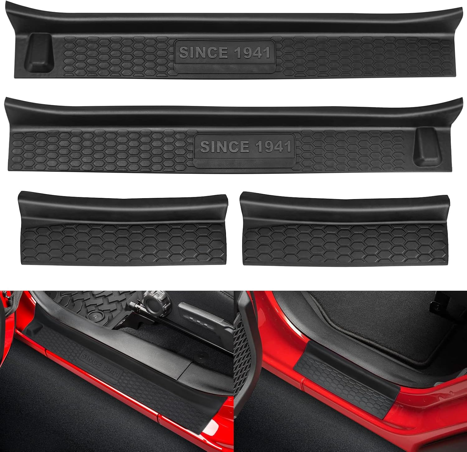 SUPAREE Door Sill Guards Kit Fits JL Wrangler with Logo 1941, Black Rubber Door Entry Guards Fits 2018-2025 Jeep JLU JT 4-Door Accessories Parts Door Sill Guard Protector, 4Pcs/Set image number 4