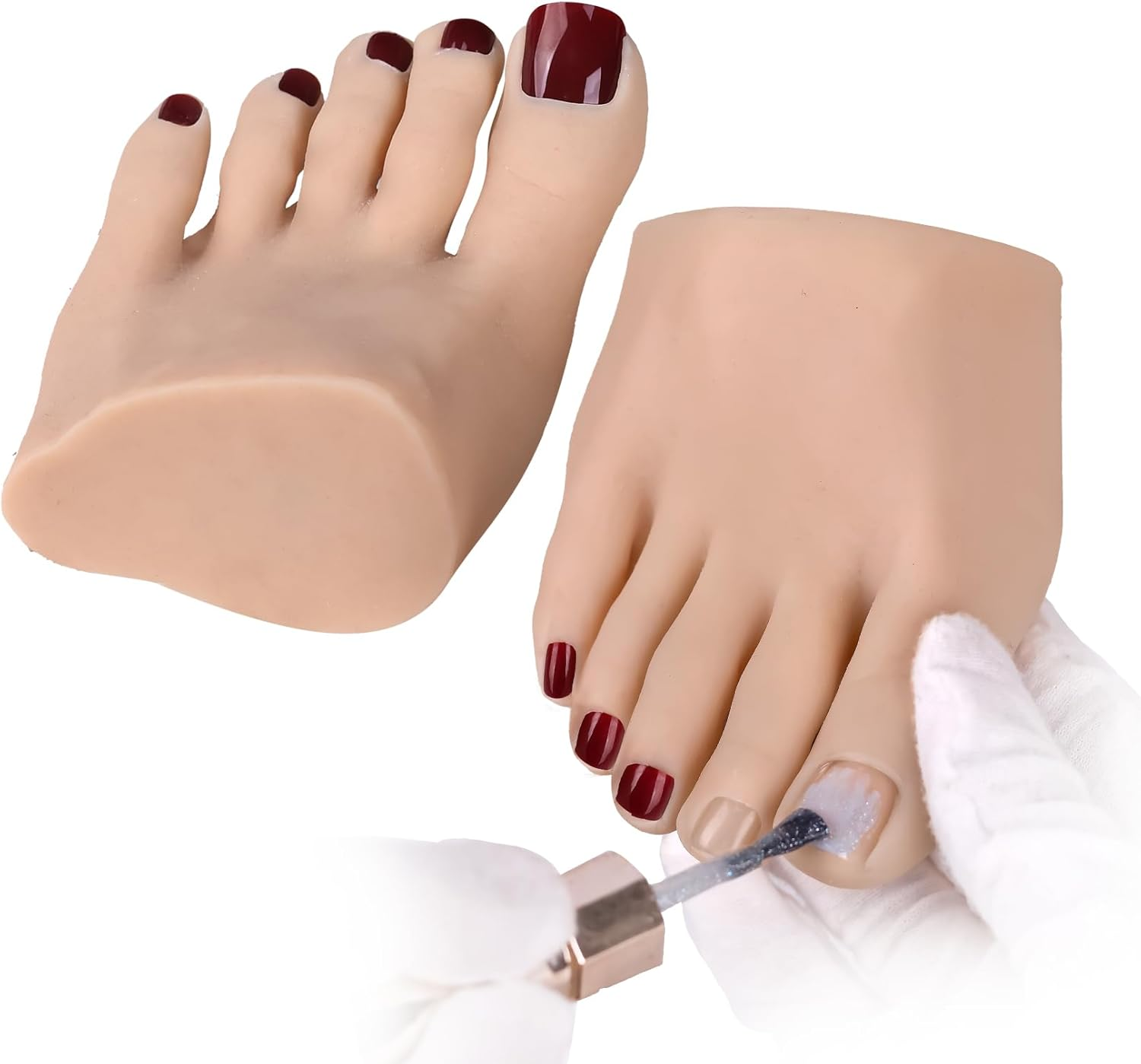 Yeefairy Realistic Silicone Fake Half Foot Female Nursing Mannequin Foot with 524 Pcs Nails, Practice Model Acrylic Nails Art Training Toes Soft Prosthetic Manicure Tool Tattoo (Pair, Bronze)