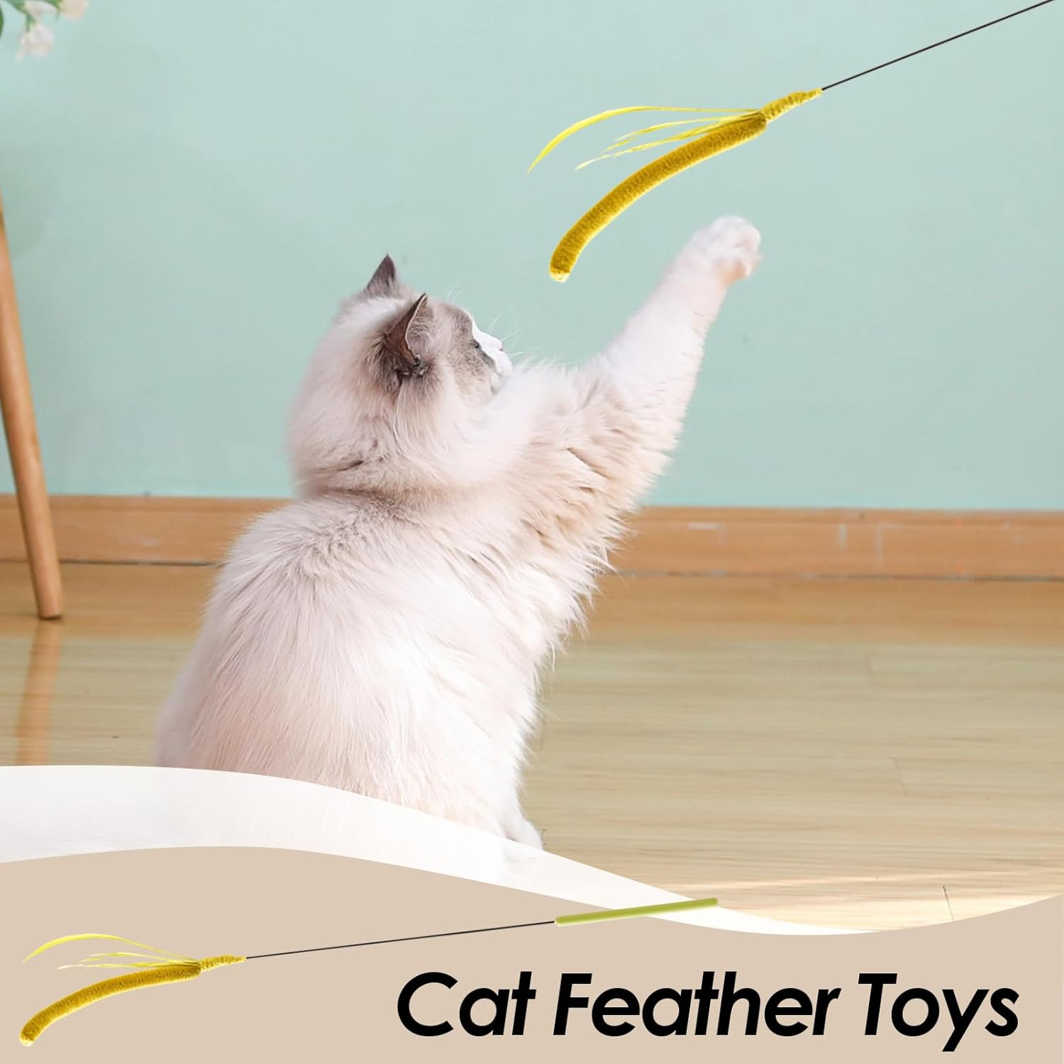 Cat Wand Toy - Simulated Setaria Kitten Toy Rod | Cat Stick | Simulated Dogtail Grass Teaser | Faux Grass Shaped Plush Rod for Physical Training and Playing - Yellow image number 5