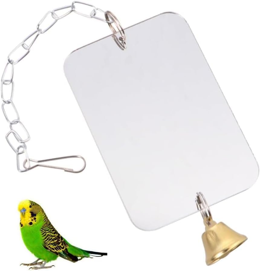 Bird Cage Mirror Toy with Bell, 1Pc Cage Hanging Decor Parrot Mirror Bird Toy, Parrot Mirror Hanging Decor Ornament Select Toy with Bell