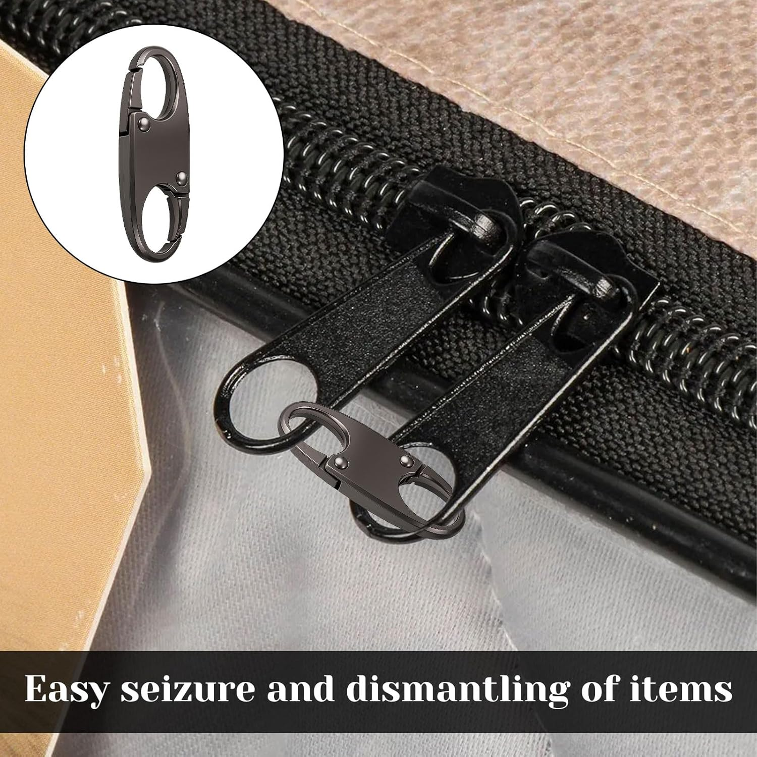 Zipperlock anti Theft, 6Pcs Zipper Pull Replacement, Zipper Pulls, Zipper Clip Theft Deterrents, Backpack Zipper Lock Keep the Zipper Closed, Double Zipper Pull Replacements(Gun Color) image number 4