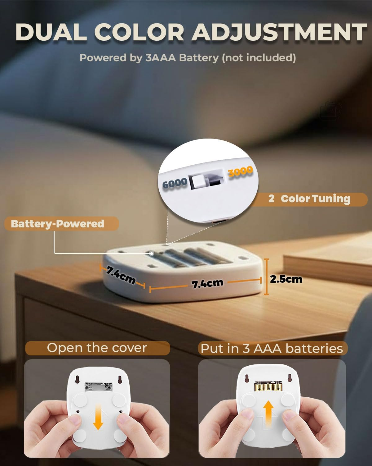 EKOWEE 6 Pack Motion Sensor Stair Light for Indoor, Adjustable Warm/Cool White, Battery Operated Closet Lights, Wireless Stick on Hallway Lamp, Led Night Lamps for Bedroom under Cabinet Kitchen image number 2