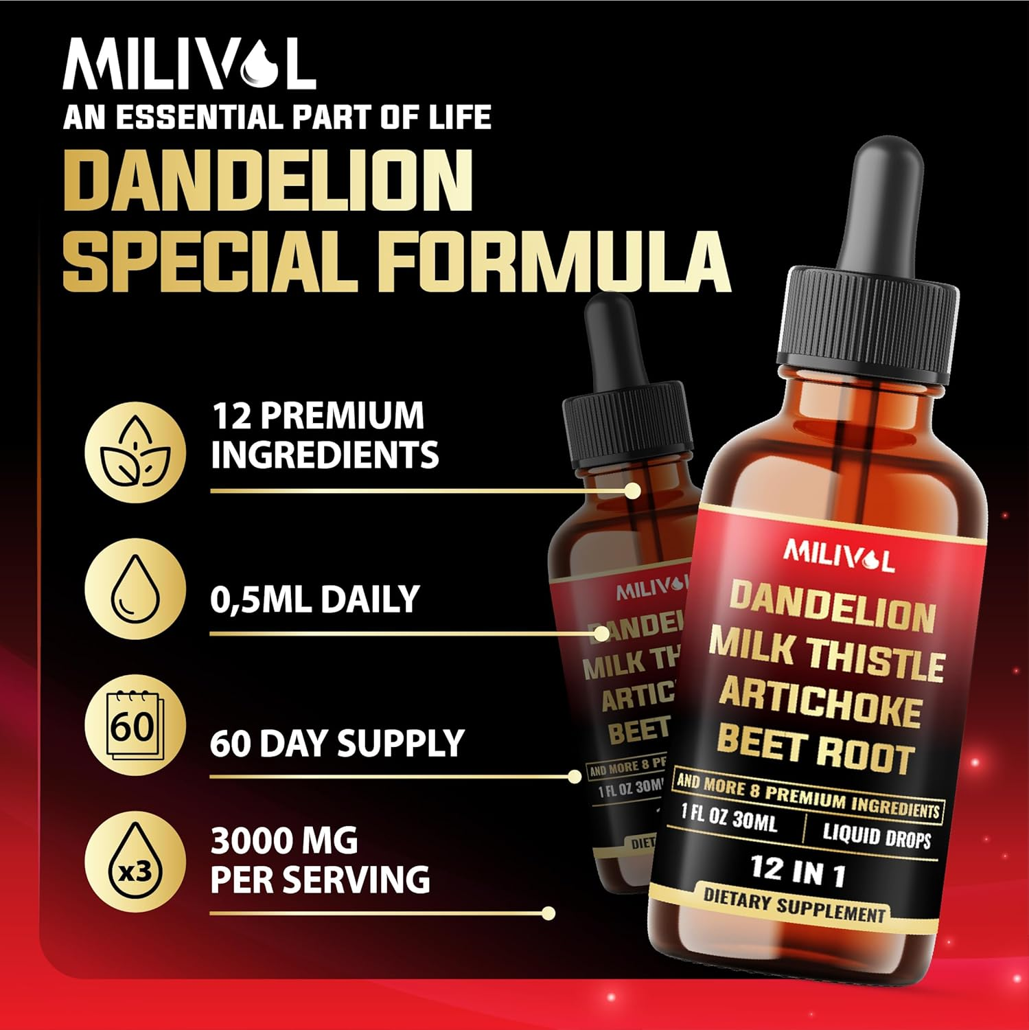 Dandelion Root Liquid Extract with Milk Thistle, Artichoke Extract, Turmeric, Beet Root, N-Acetyl Cysteine and 6 More Herbals - 30Ml - 60 Days Supply image number 6