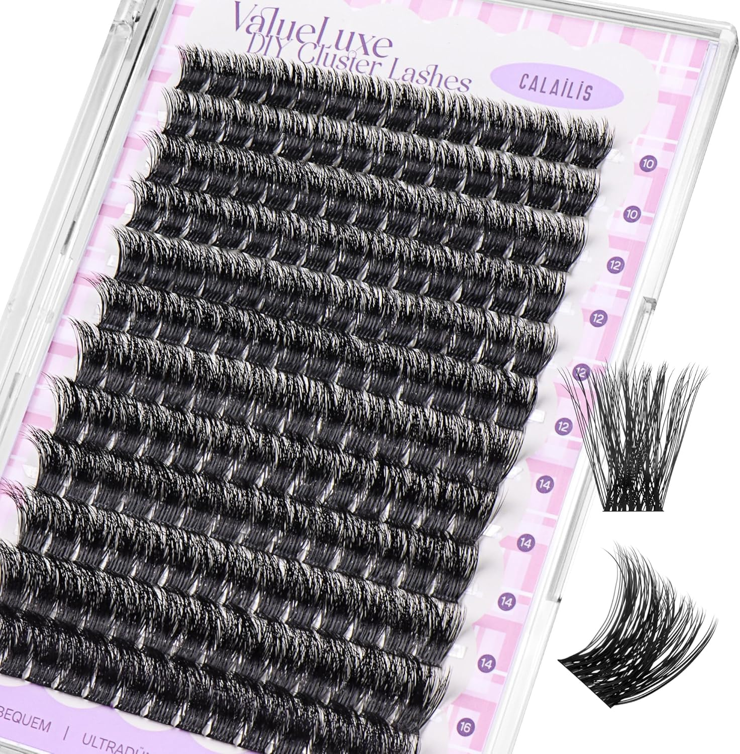 CALAILIS Eyelash Extensions, 168 Pieces, D Curl, DIY Individual Eyelashes, Mega Volume and Reusable Wispy Cluster Lashes, Super Thin Band and Soft Comfotable All Day (M03) image number 1