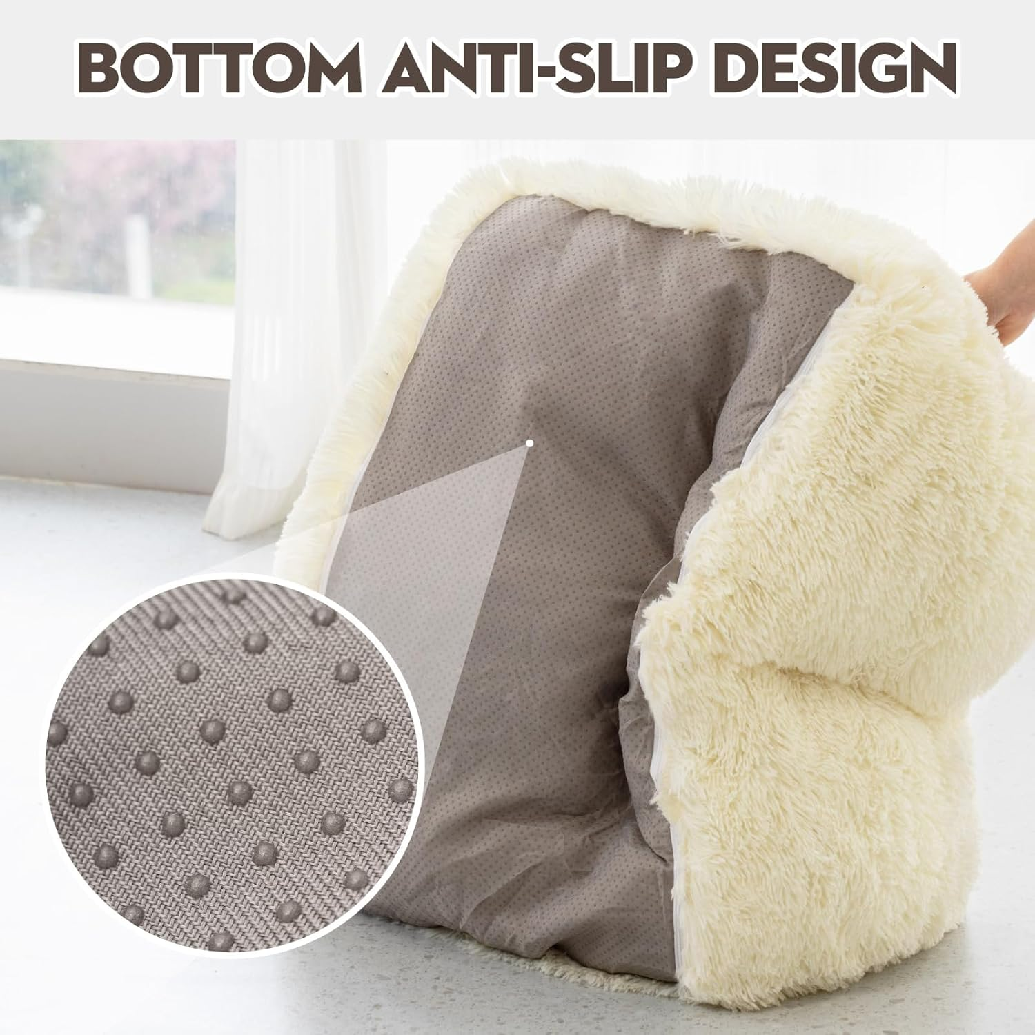 Mewoo Pet Bed for Cats & Small Dogs, Washable Puppy Sleeping Bed Cat Couch Pet Sofa Bed, Soft Calming Cat Sofa Beds for Indoor Cats Anti-Slip Bottom (Beige) image number 6