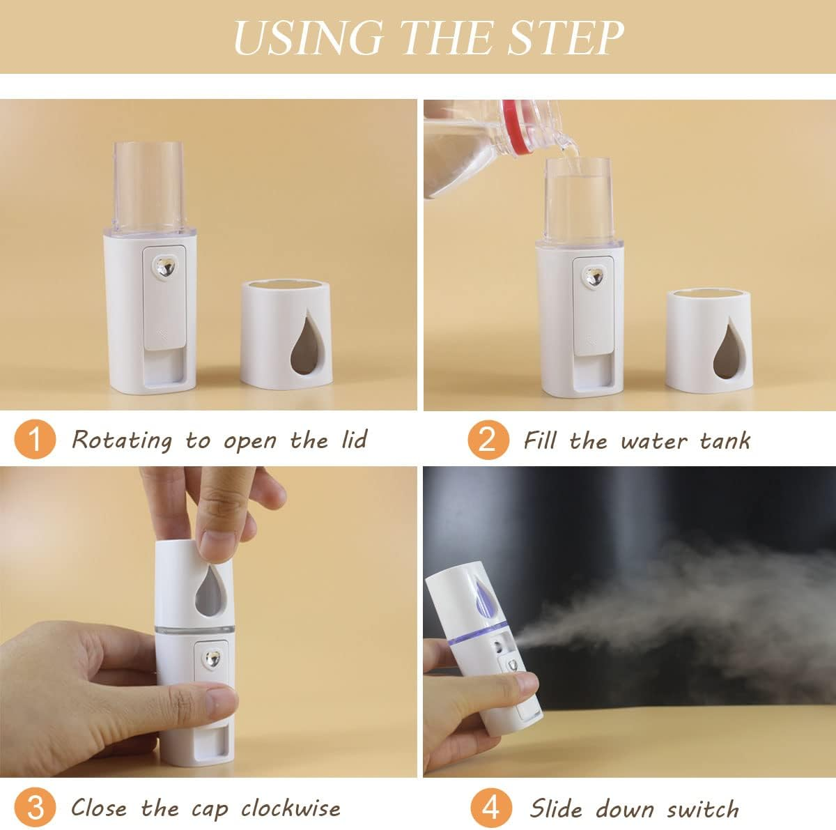 Nano Facial Mister Portable Mist Sprayer with Mirror Mini Cool Mist Spray for Skin Care & Facial Body Moisturized & Eyelash Extensions, USB Rechargeable (White) image number 2