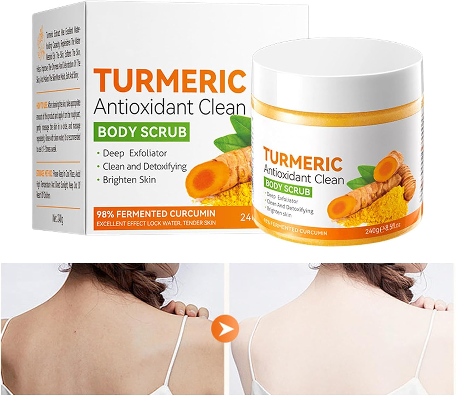 Turmeric Sugar Scrub - Hydrating Brightening Scrub - Body Exfoliator for Scars & Stretchmarks, Great for Daily Use, Turmeric Lightening Scrub for Face & Body, 240G image number 2