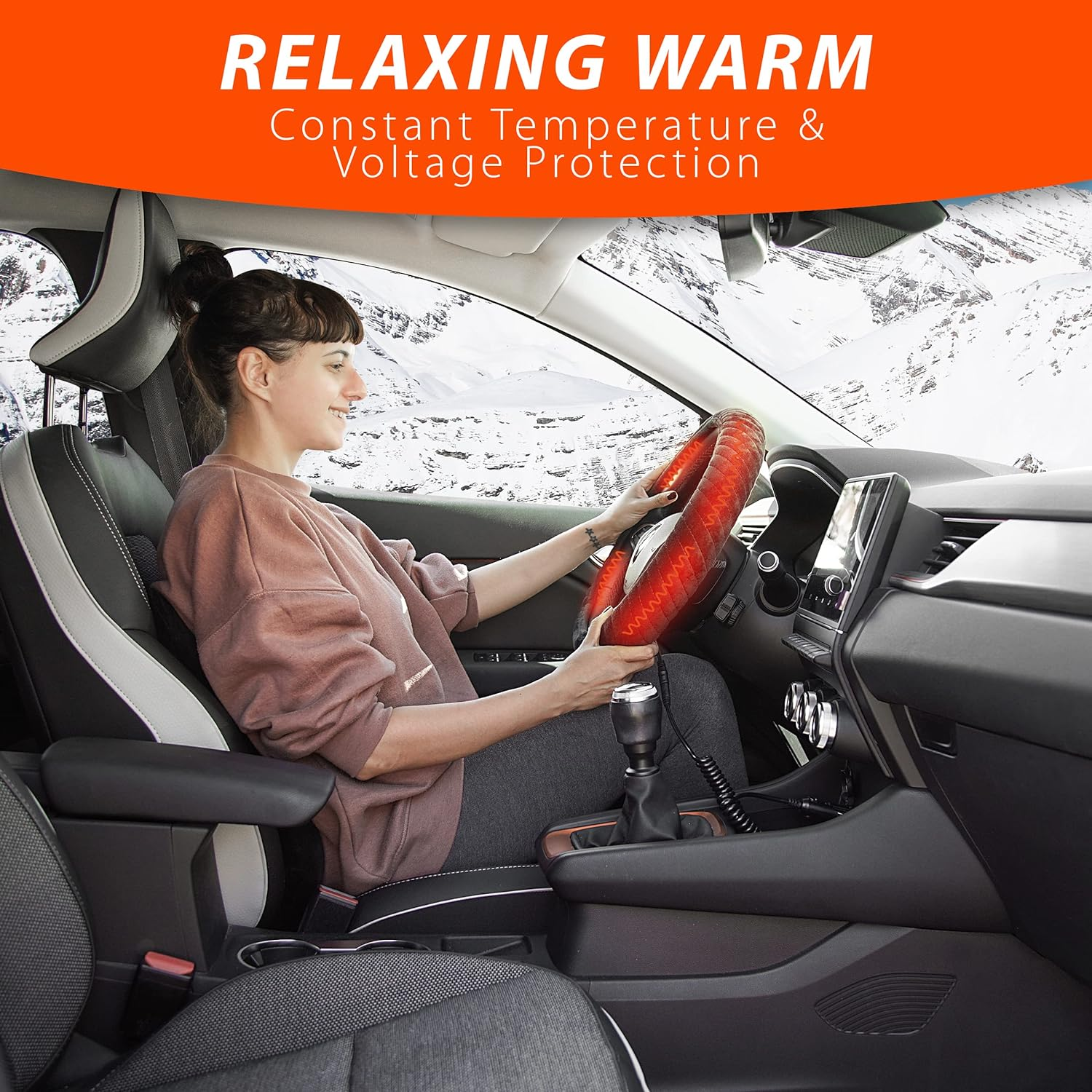 ZONETECH Car Steering Wheel 12V Heated Cover - Automotive Hand Warming Protector, Rapid Heating Universal Fit Wheels for Vehicles, Trucks, Vans, Suvs