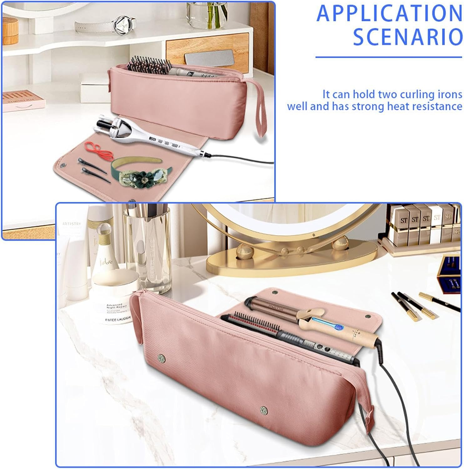 Curling Iron Organizer,Zippered Divided Waterproof Curling Iron Holder - Large-Capacity Curling Iron Bag for Makeup, Multifunctional Dustproof Hair Tool Bag image number 1